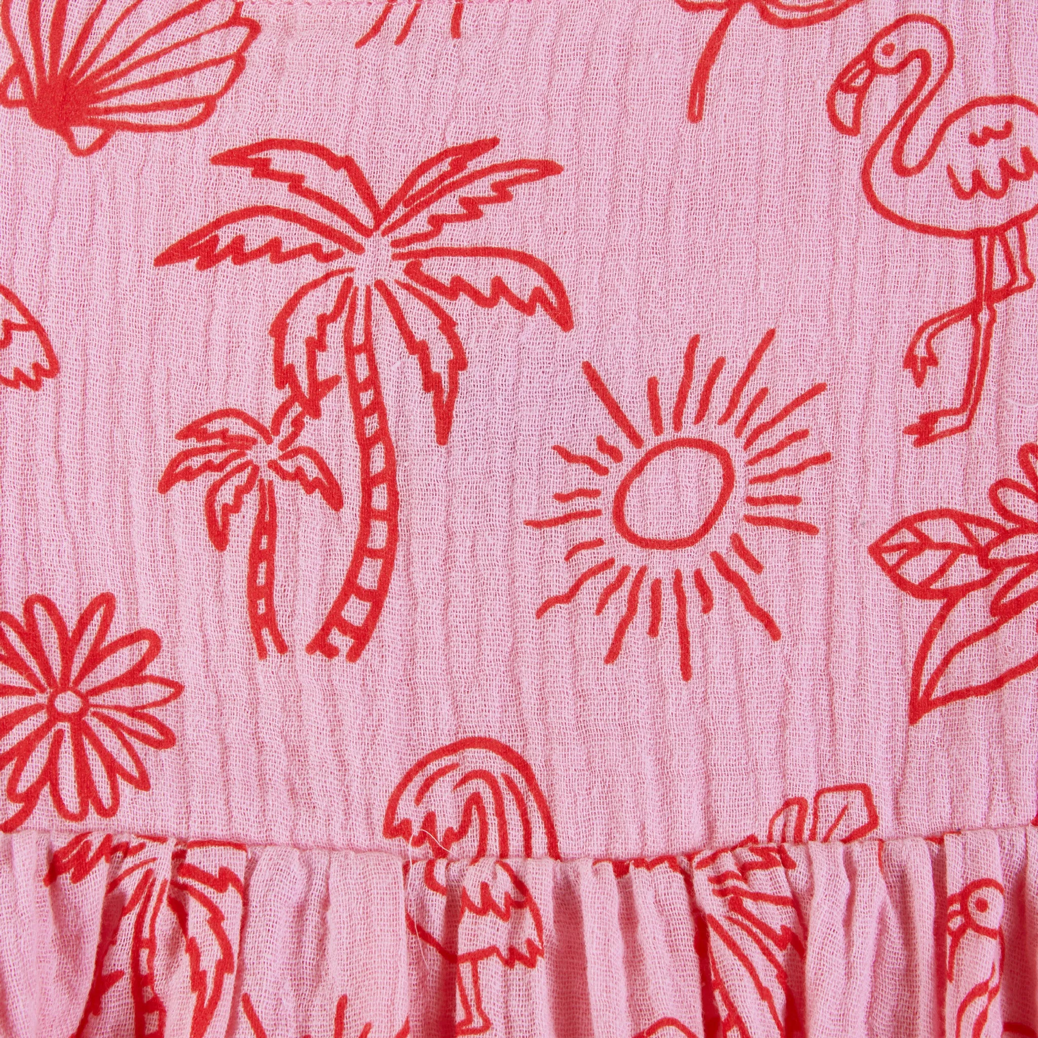 Kids (2-6x) Pink Tropical Icon Printed Gauze Dress | Pink