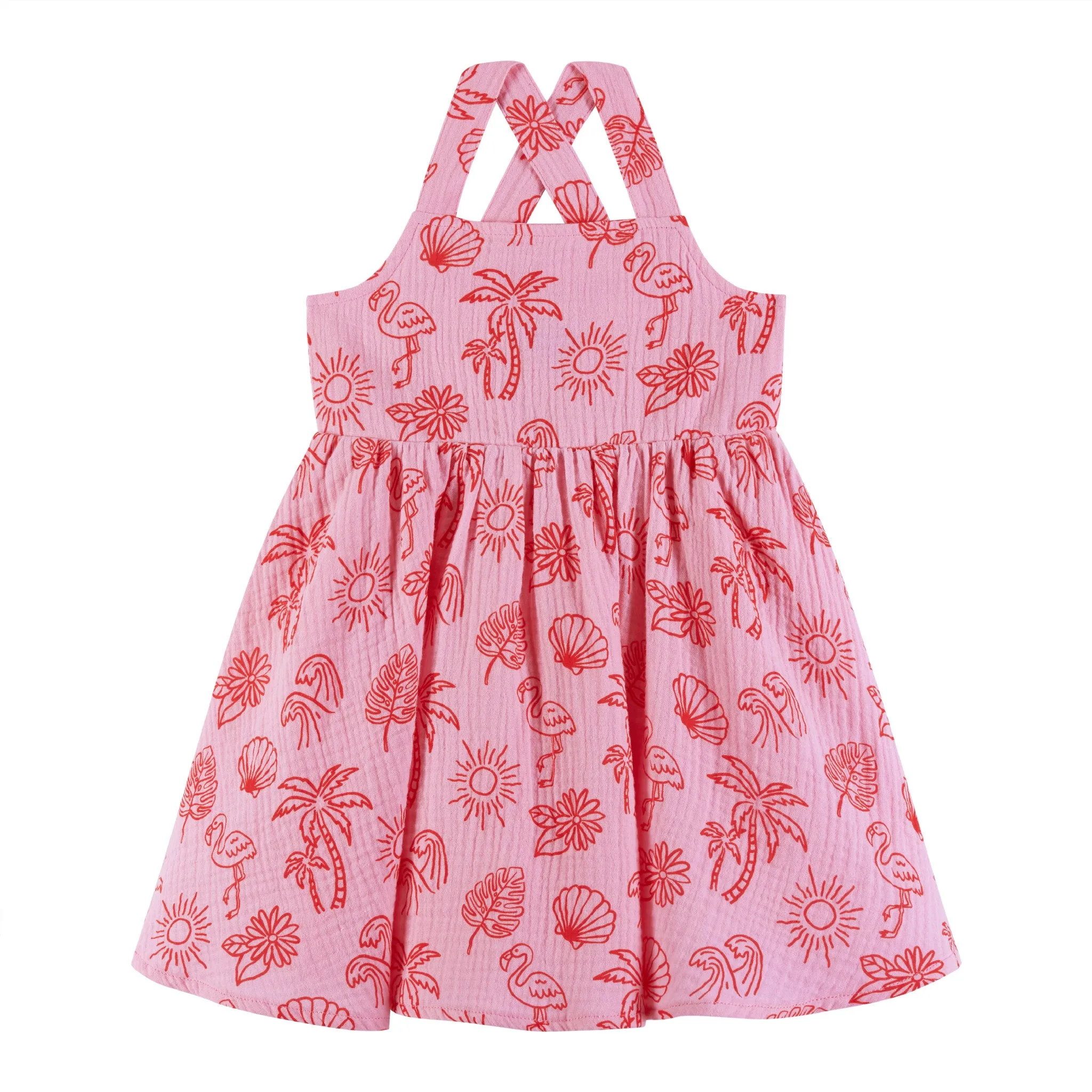 Kids (2-6x) Pink Tropical Icon Printed Gauze Dress | Pink