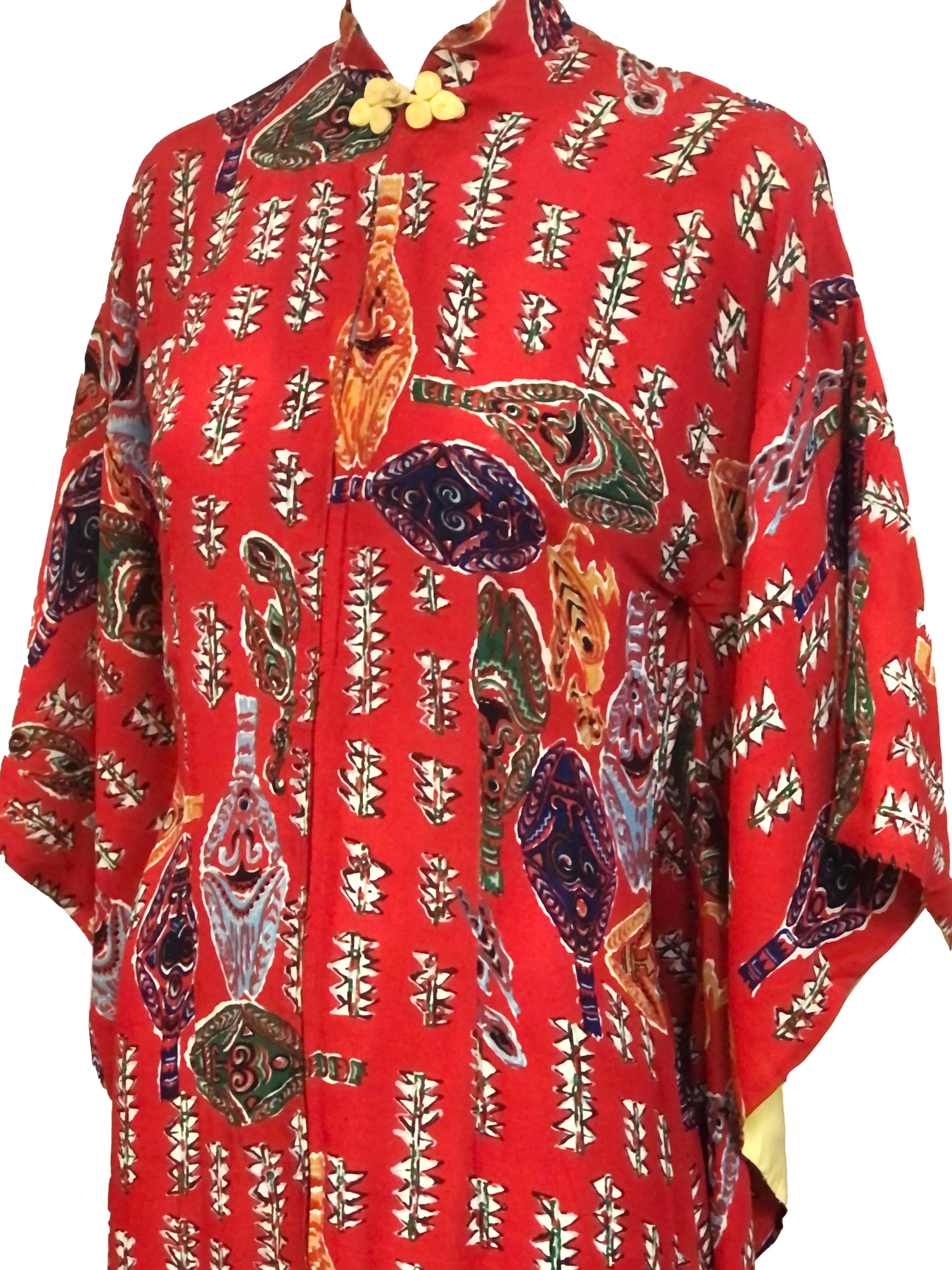 Kuhio 50s Hawaiian Red Rayon Pake Muu