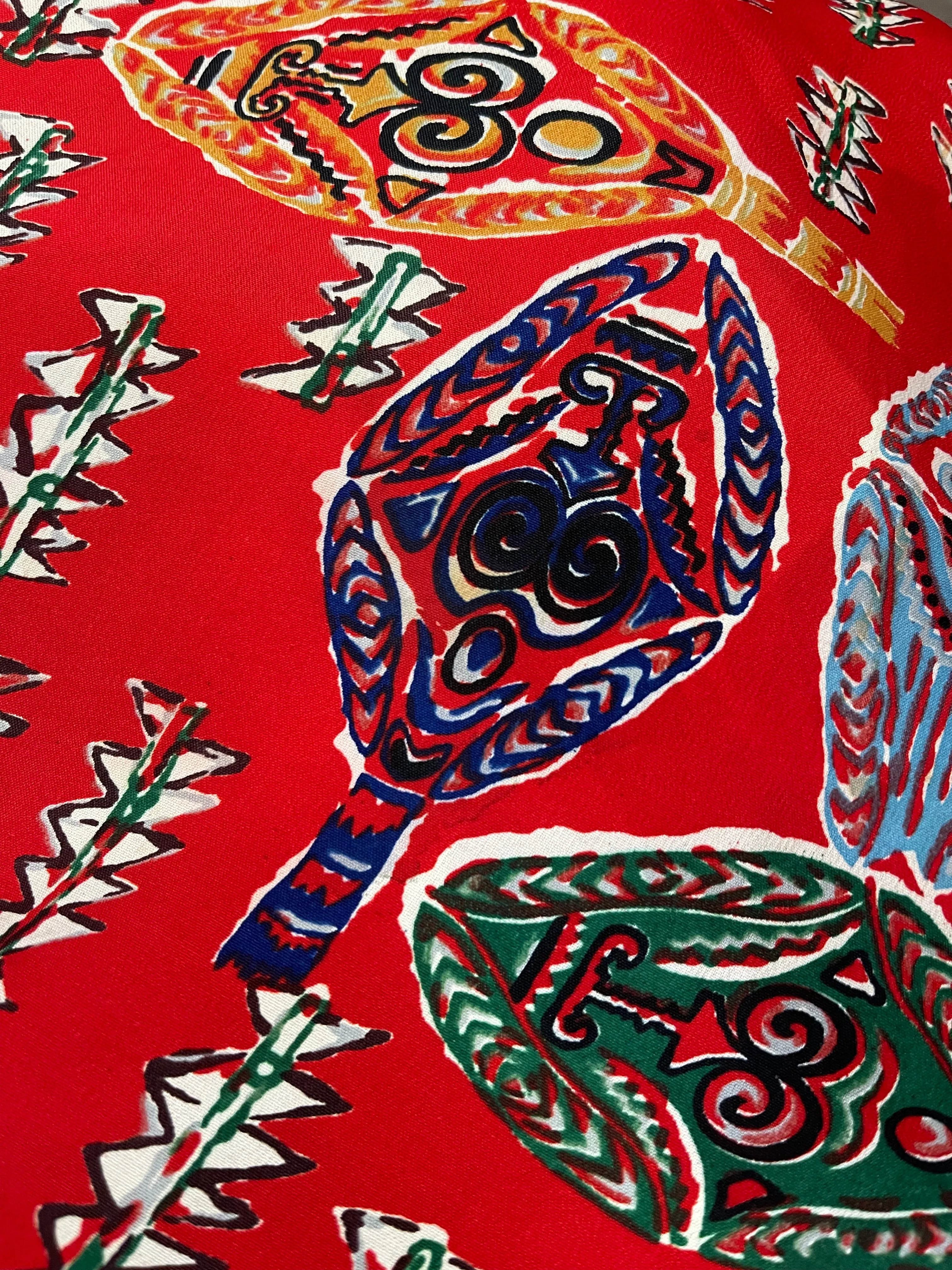 Kuhio 50s Hawaiian Red Rayon Pake Muu