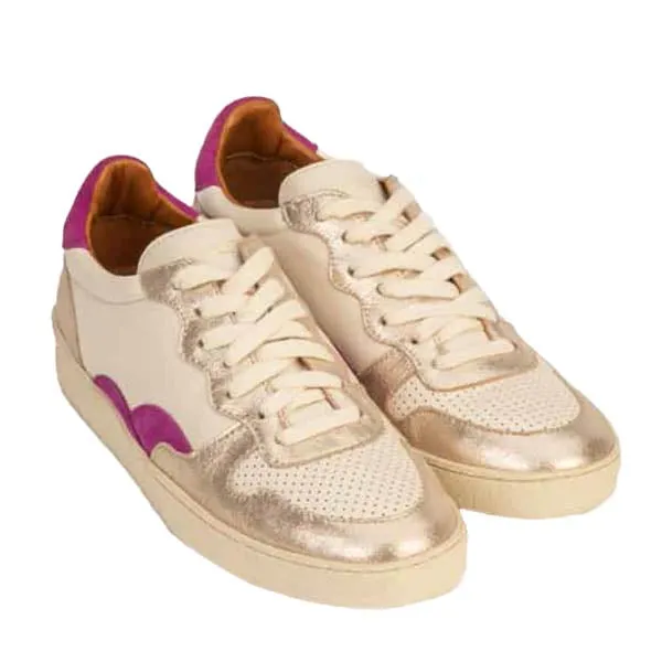 Lisa Cream/Purple | Leather sneaker