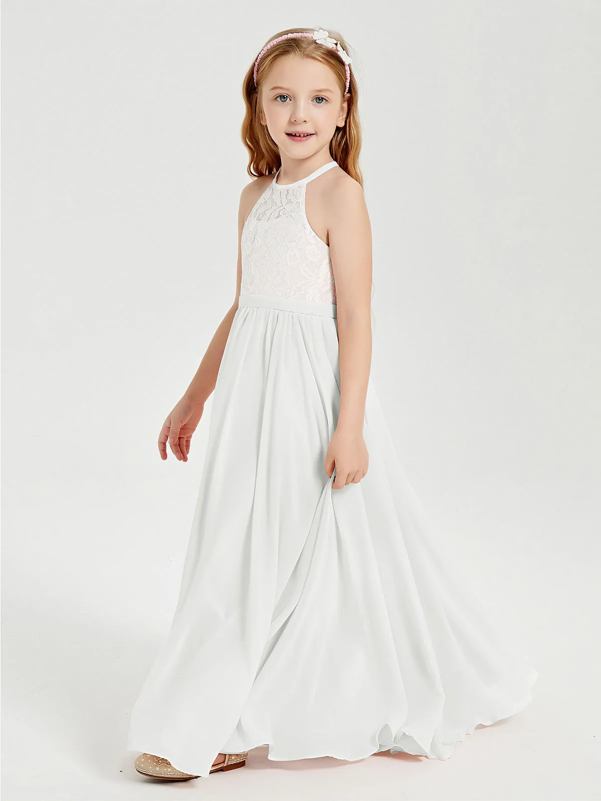 Long Chiffon Bridesmaid Dresses Lace Top Ivory