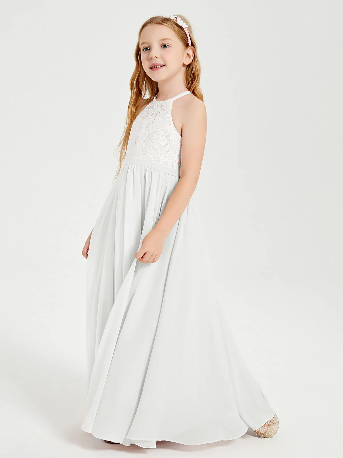 Long Chiffon Bridesmaid Dresses Lace Top Ivory