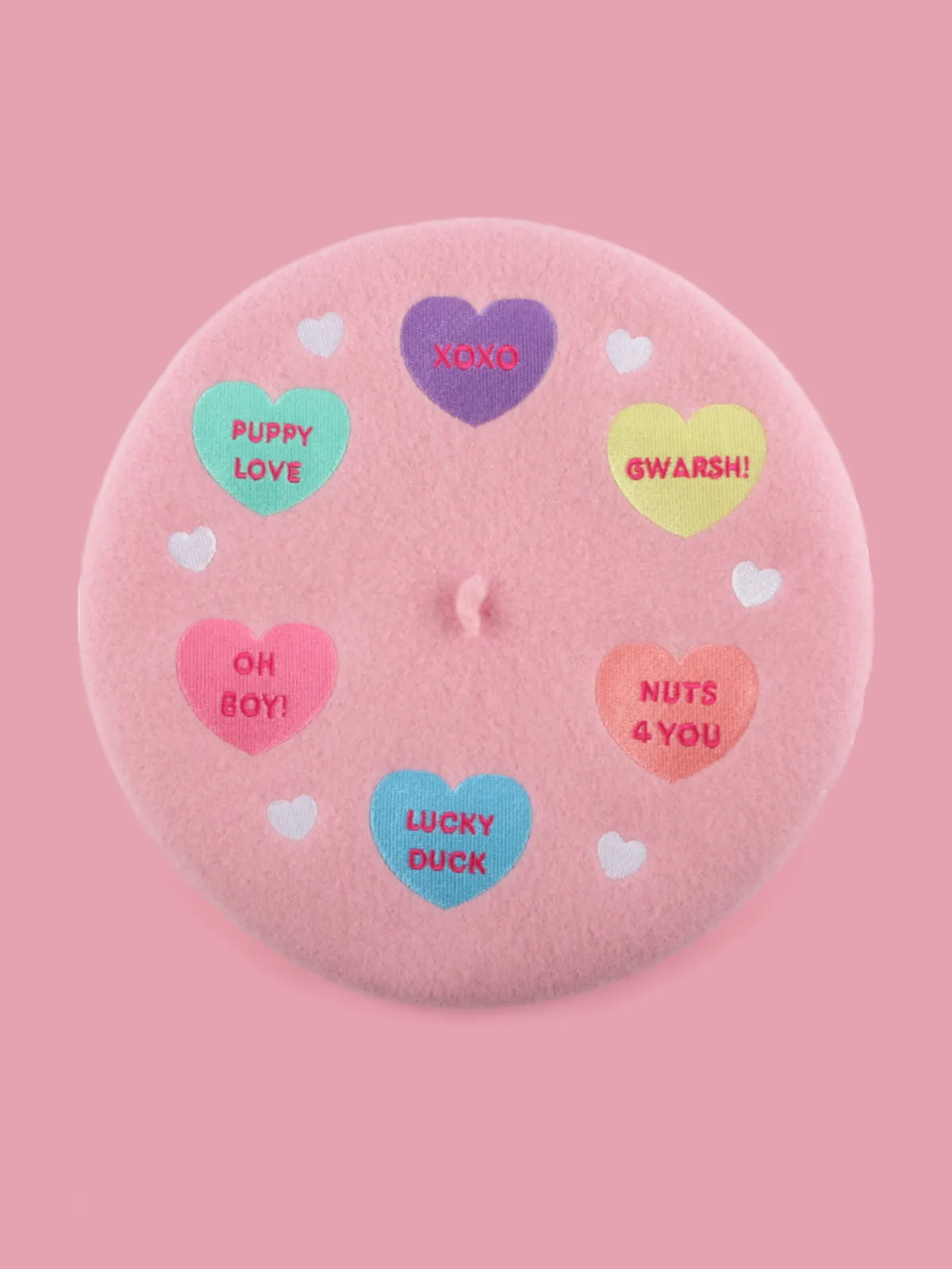 Lots Of Love Embroidered Wool Beret Hat