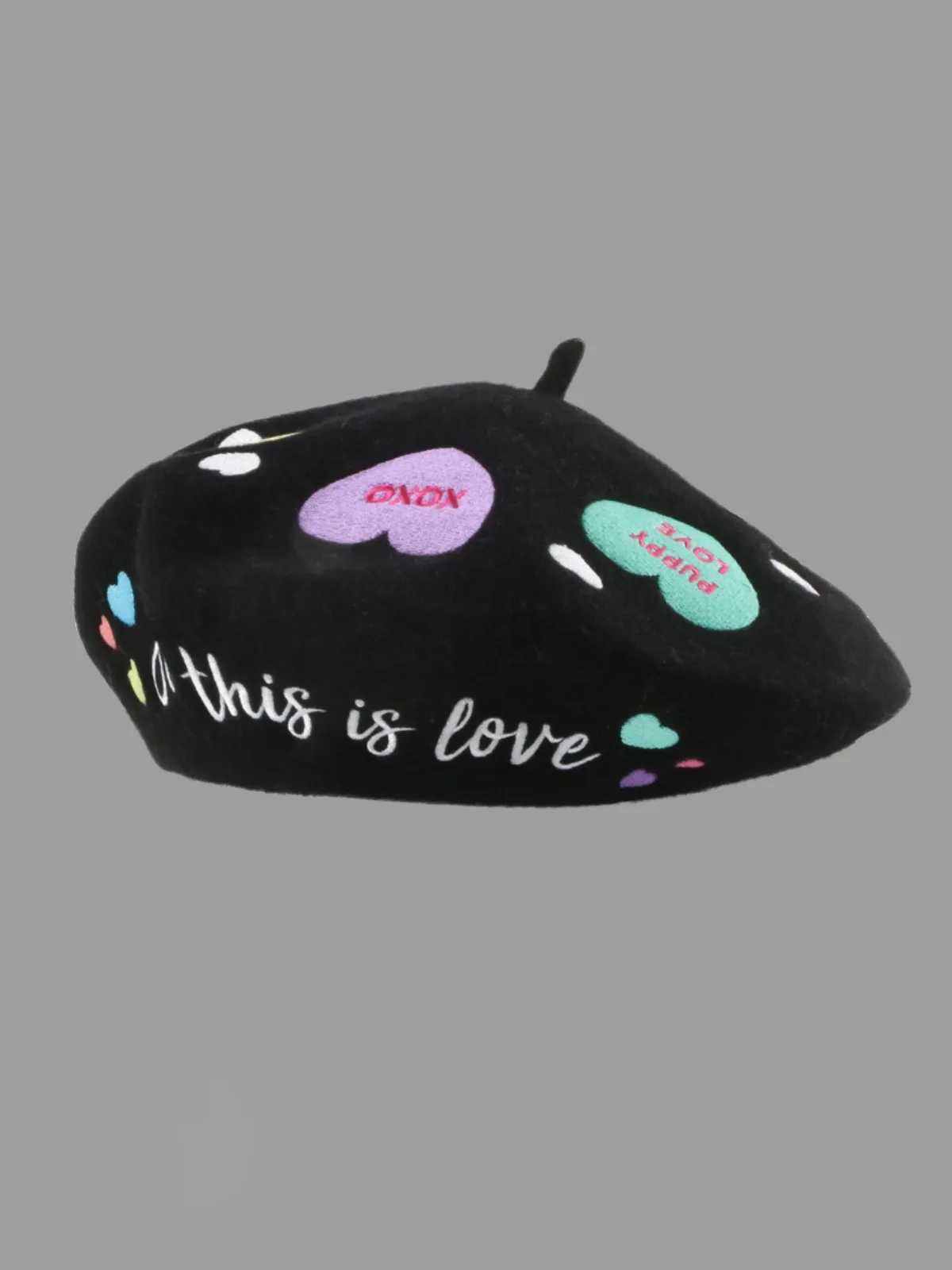 Lots Of Love Embroidered Wool Beret Hat