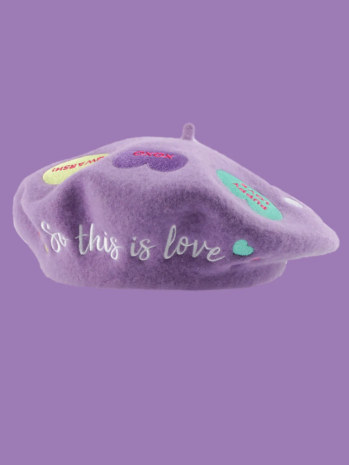 Lots Of Love Embroidered Wool Beret Hat