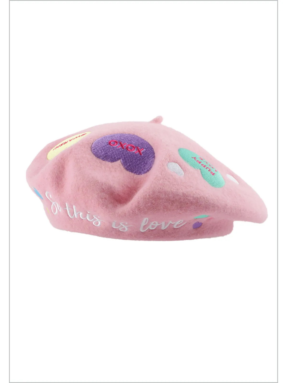 Lots Of Love Embroidered Wool Beret Hat