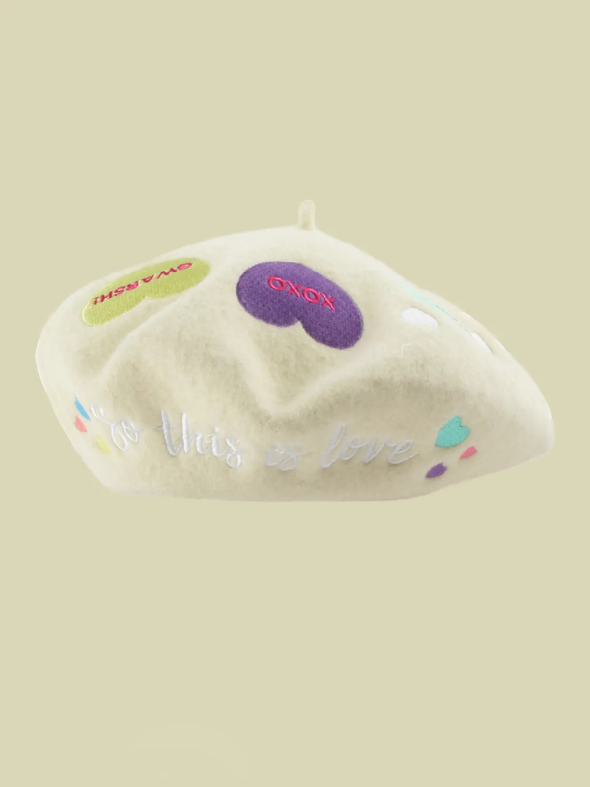 Lots Of Love Embroidered Wool Beret Hat