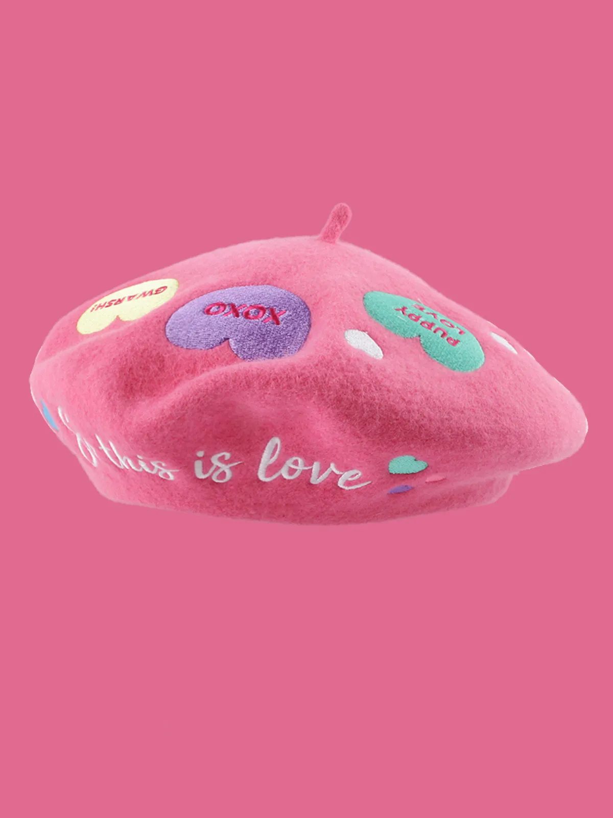 Lots Of Love Embroidered Wool Beret Hat