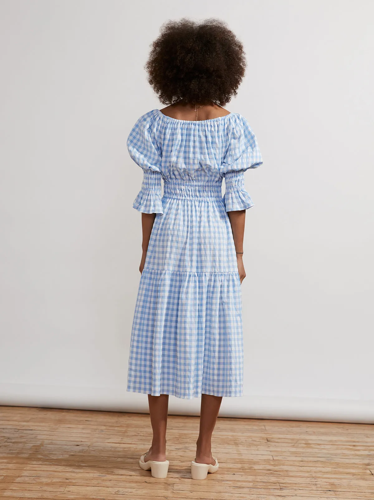Margot Blue Gingham Midi Dress