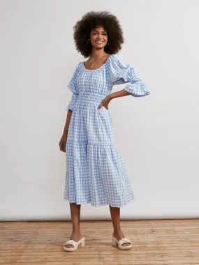 Margot Blue Gingham Midi Dress