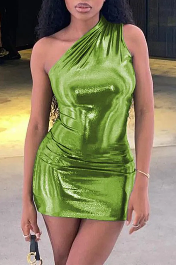 MB FASHION One-Shoulder Shiny Mini Dress - Elegant Party Outfit 9917LY