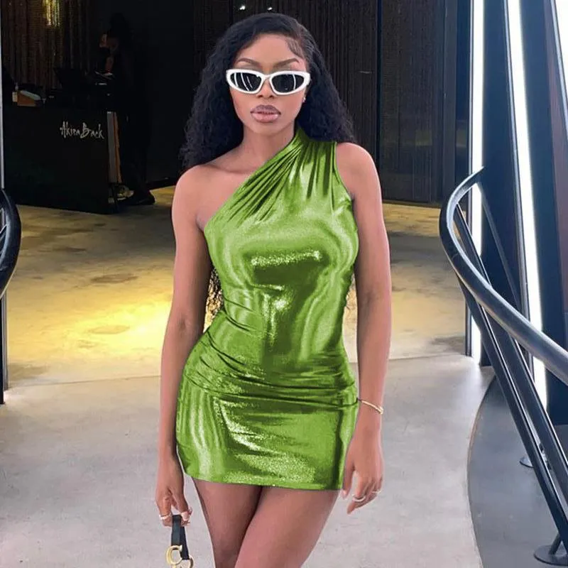 MB FASHION One-Shoulder Shiny Mini Dress - Elegant Party Outfit 9917LY