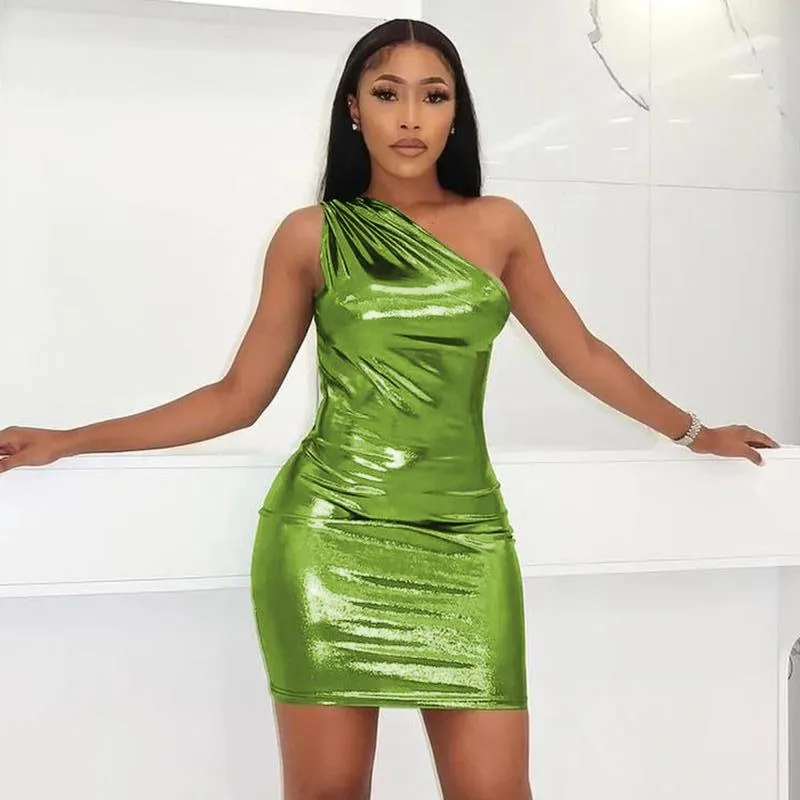 MB FASHION One-Shoulder Shiny Mini Dress - Elegant Party Outfit 9917LY