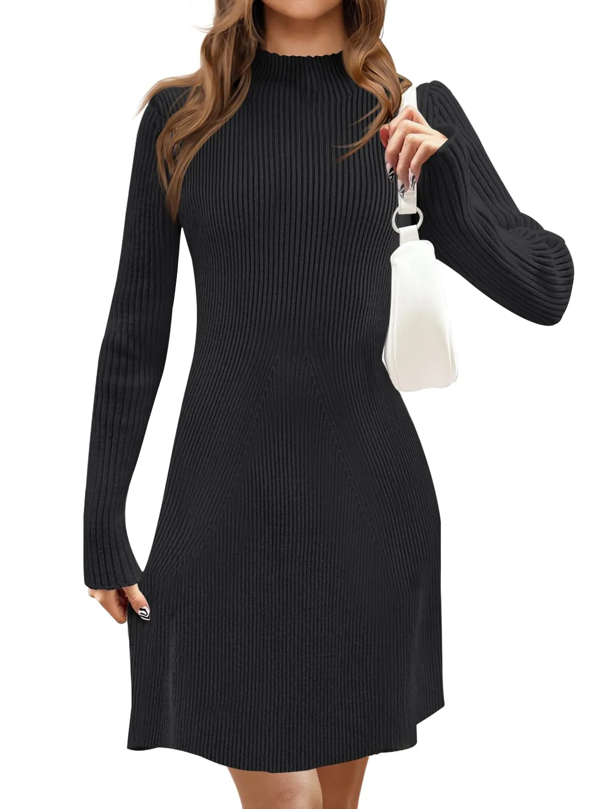MEROKEETY Turtleneck Ribbed Knit Bodycon Short Mini Dresses