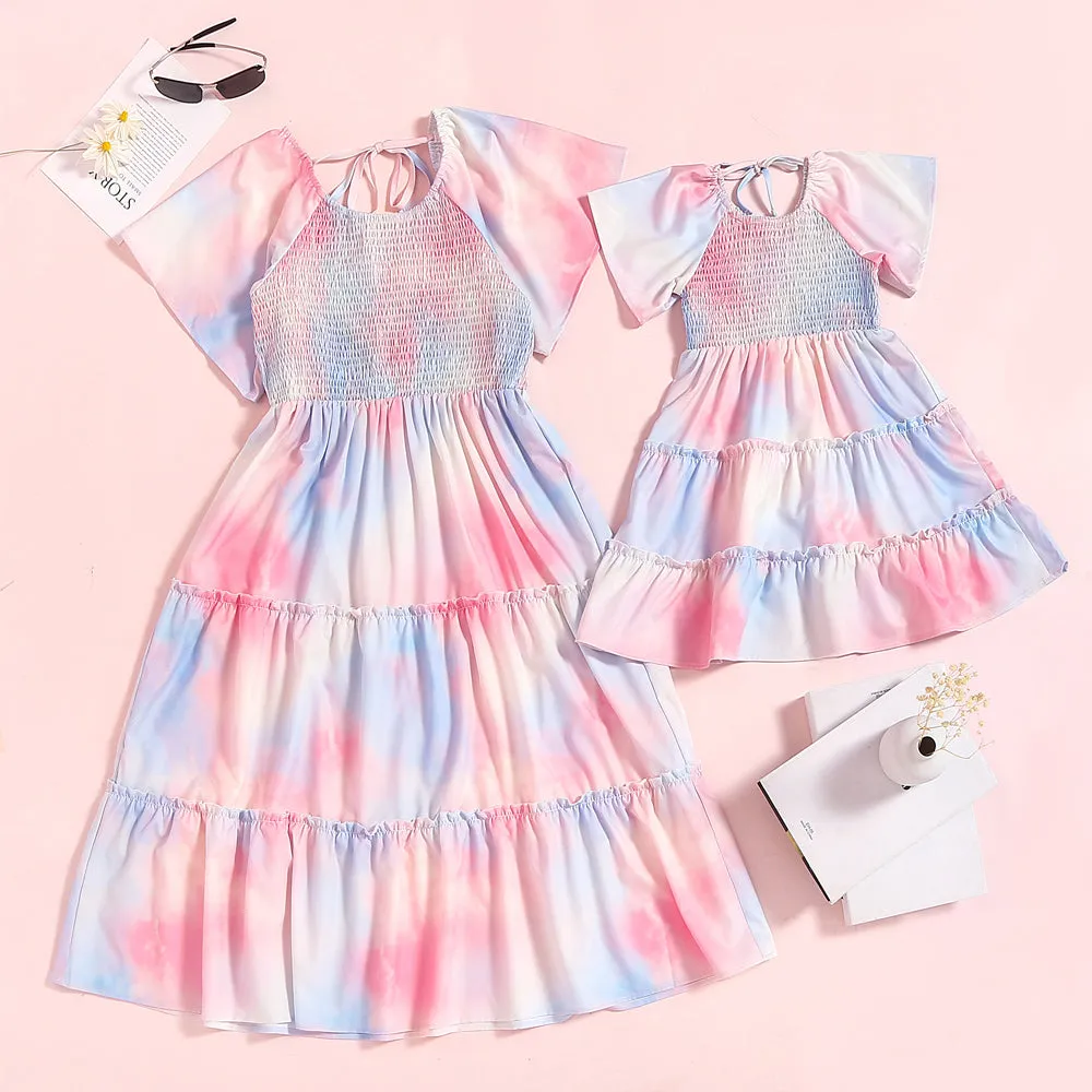 Mom & Me Flutter Sleeve Ruffle Hem Dress