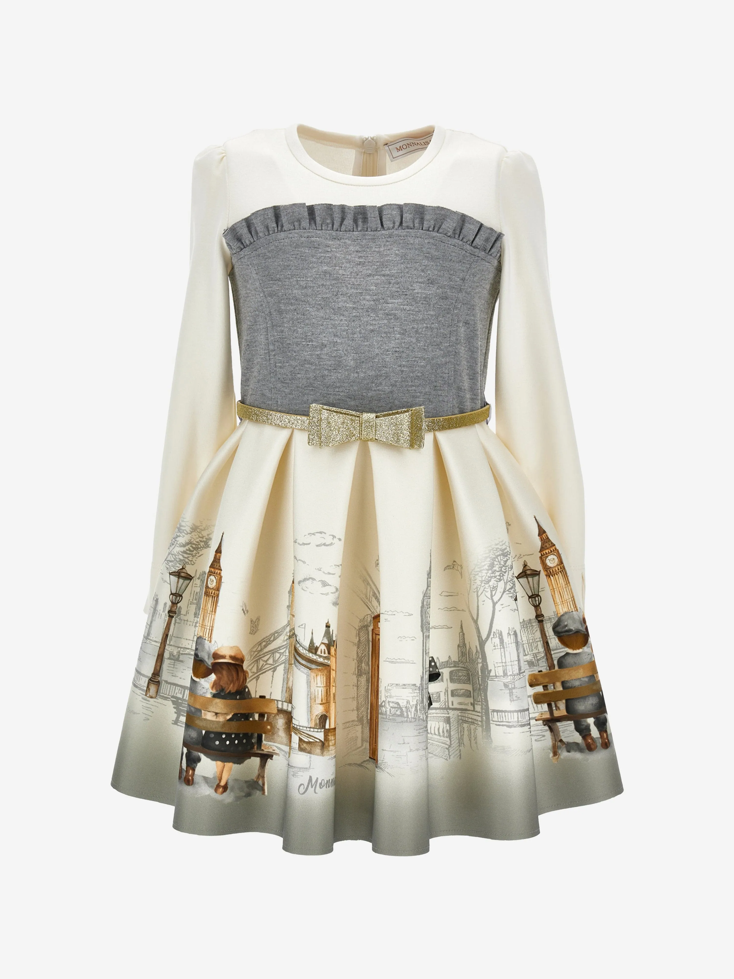 Monnalisa Girls Neoprene Romantic London Dress in Ivory