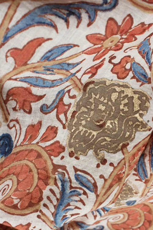 Natural Dyed Block Printed Cotton Fabric with Touch Of Pigment Gold Print