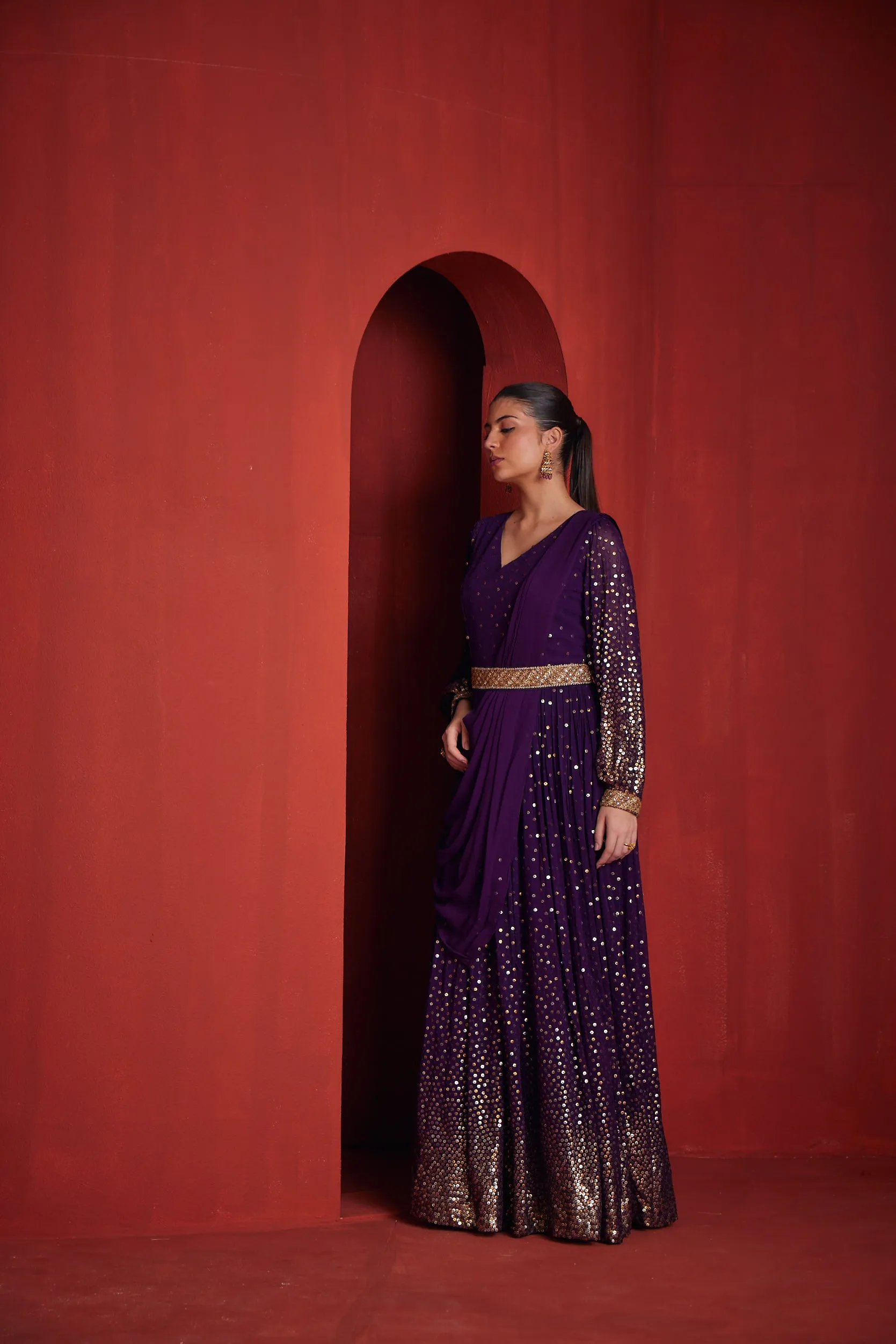 Neeru's Womens Purple Color Georgette Fabric Dress