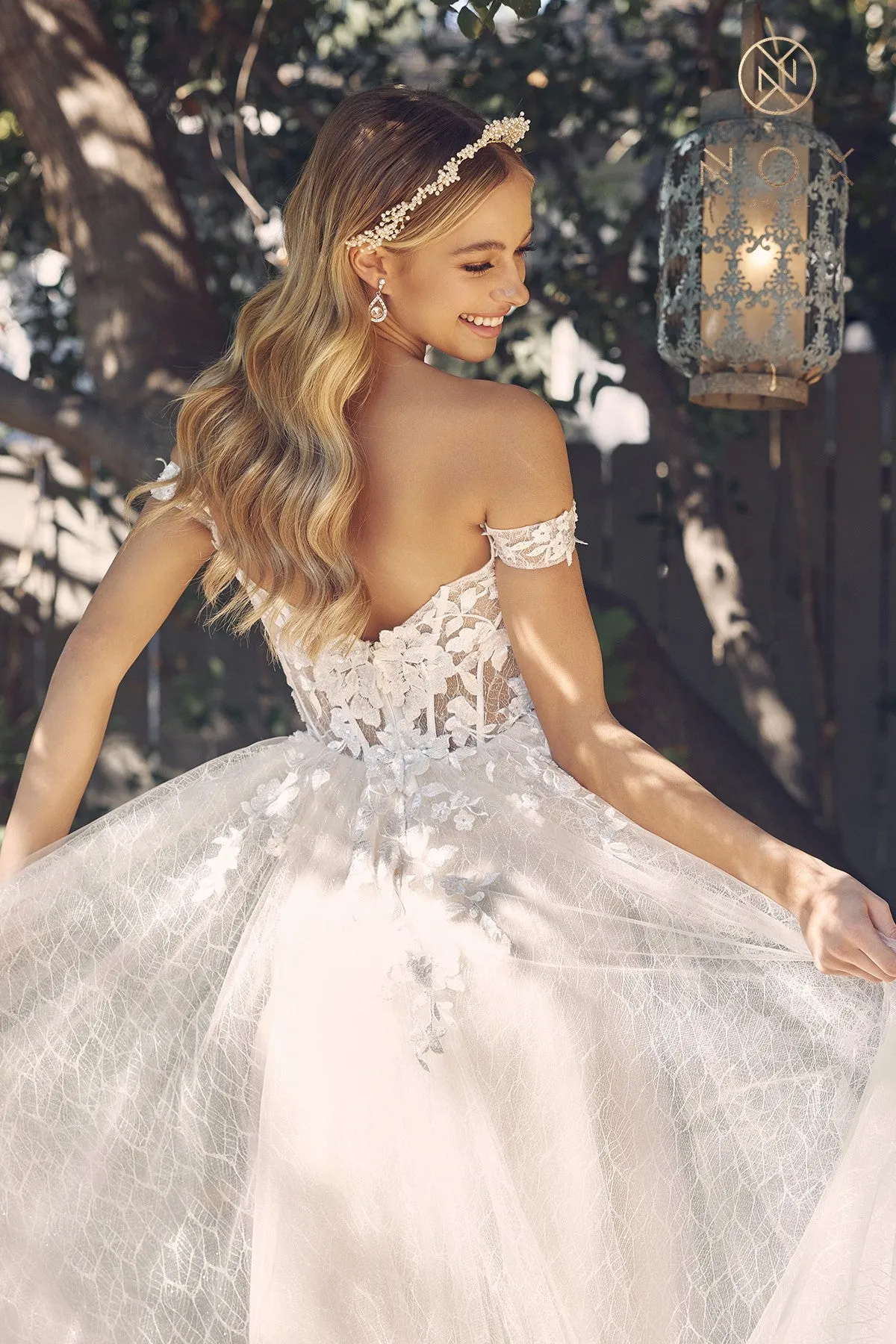 NOX ANABEL C1199W Tulle Off-Shoulder Corseted A-Line Wedding Dress