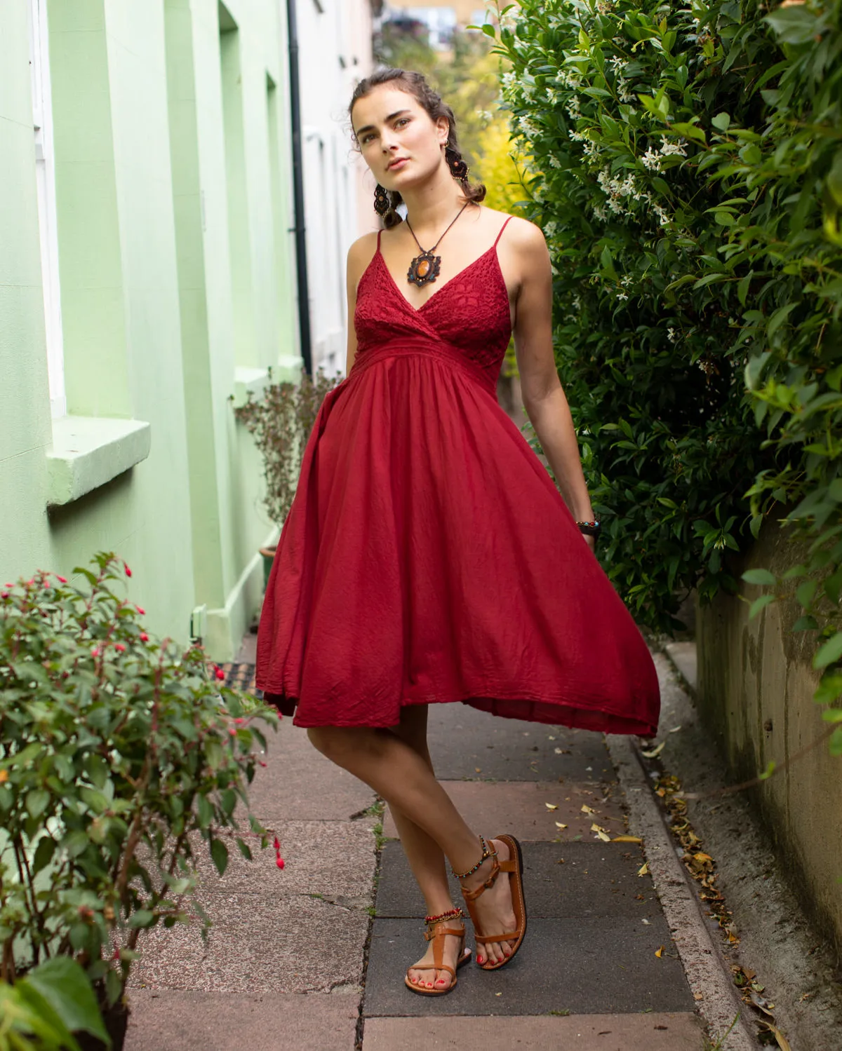 Ntritya Crochet A-line Cotton Dress Maroon