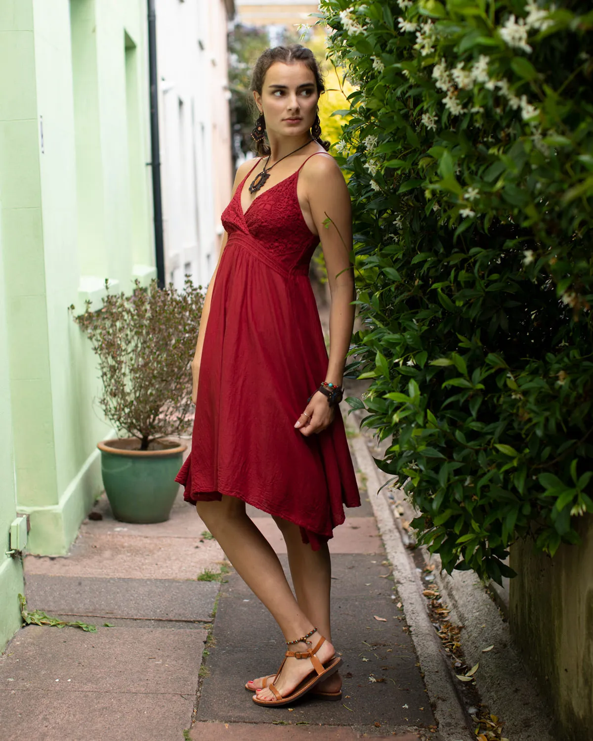 Ntritya Crochet A-line Cotton Dress Maroon