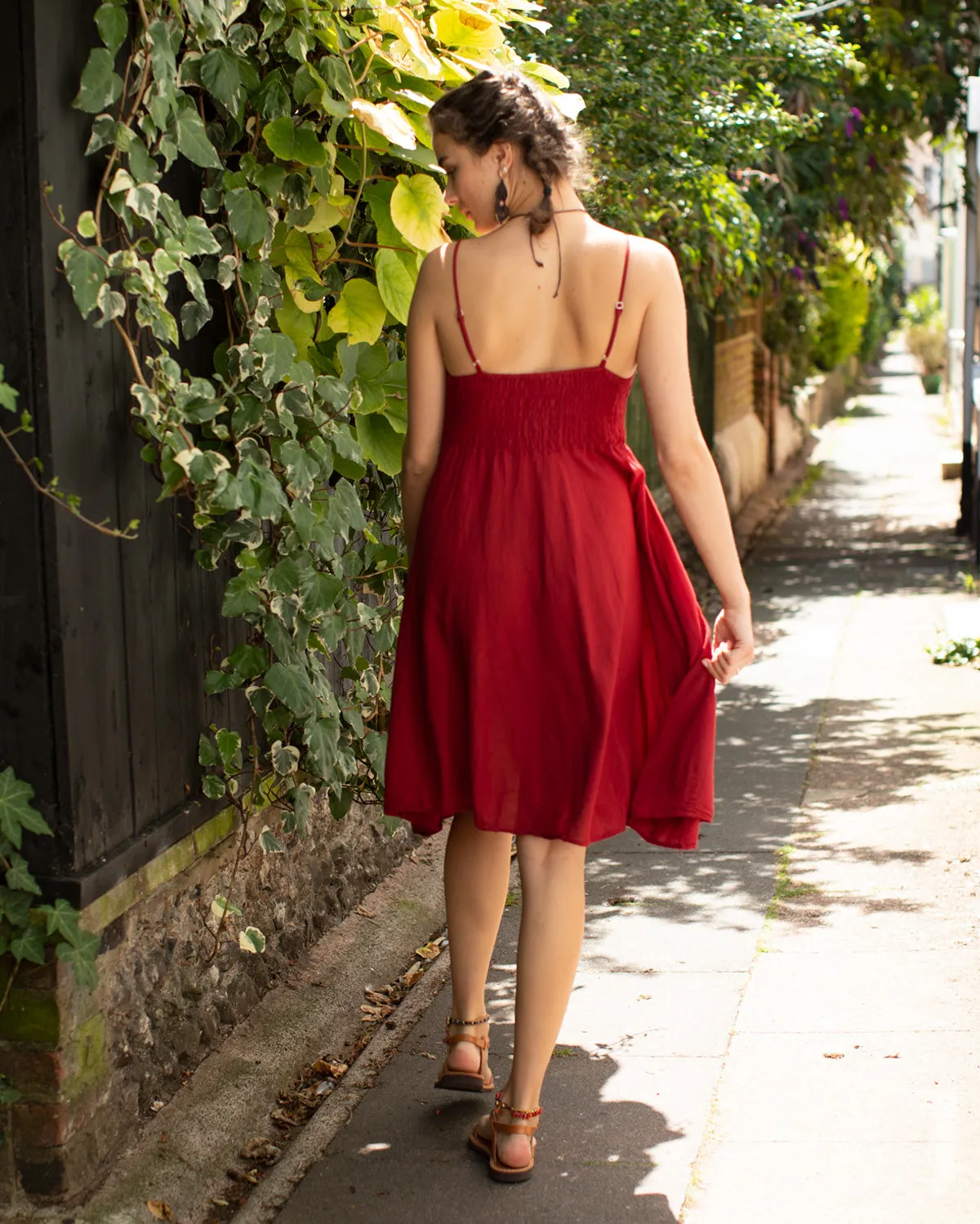 Ntritya Crochet A-line Cotton Dress Maroon