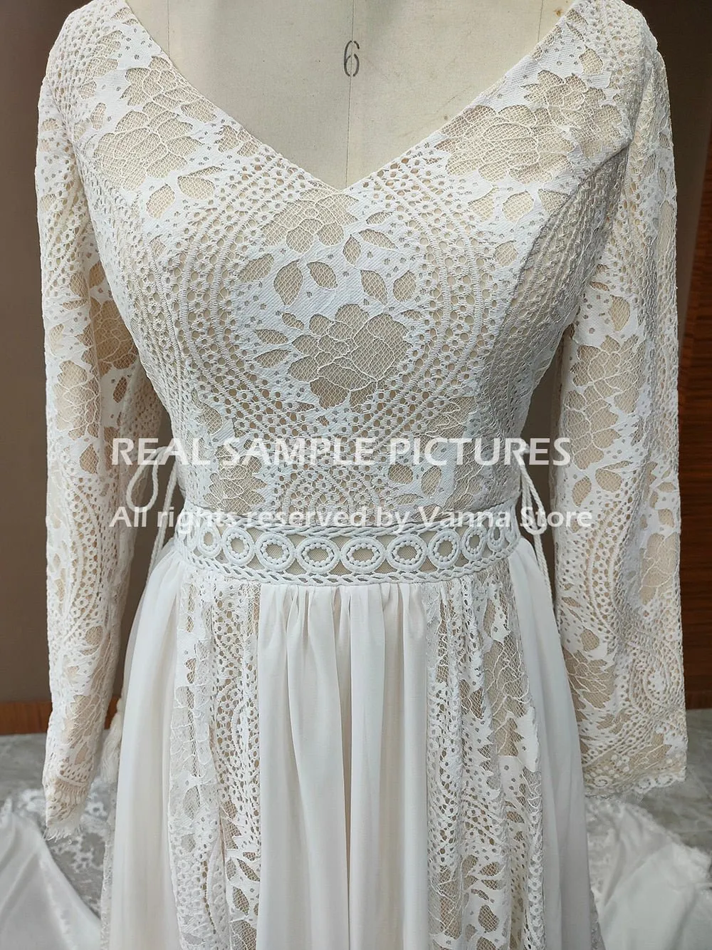 NumberSea 2022 Beach Boho Elopement Photoshoot Wedding Dress V Neck Lace Chiffon A Line Seaside Long Sleeve Big Sizes Bridal Gown
