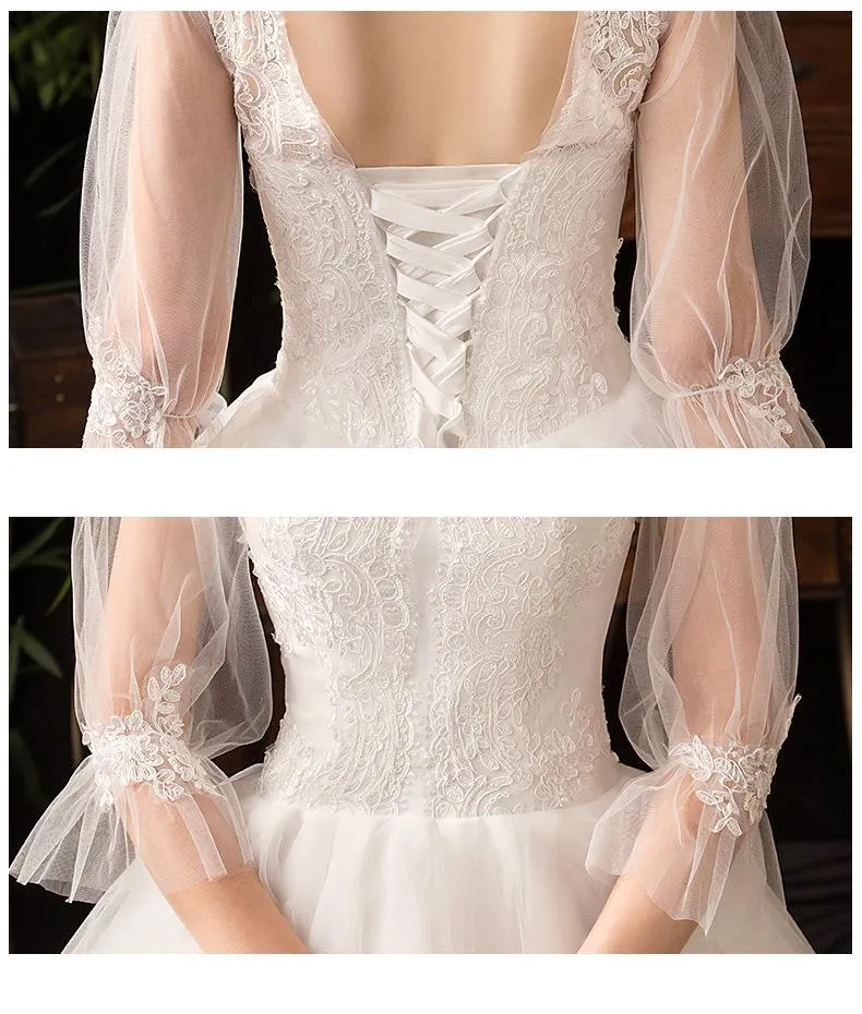 NumberSea New High Neck Three Quarter Sleeve Wedding Dress Sexy Illusion Lace Applique Plus Size Vintage Bridal Gown Robe De Mariee L