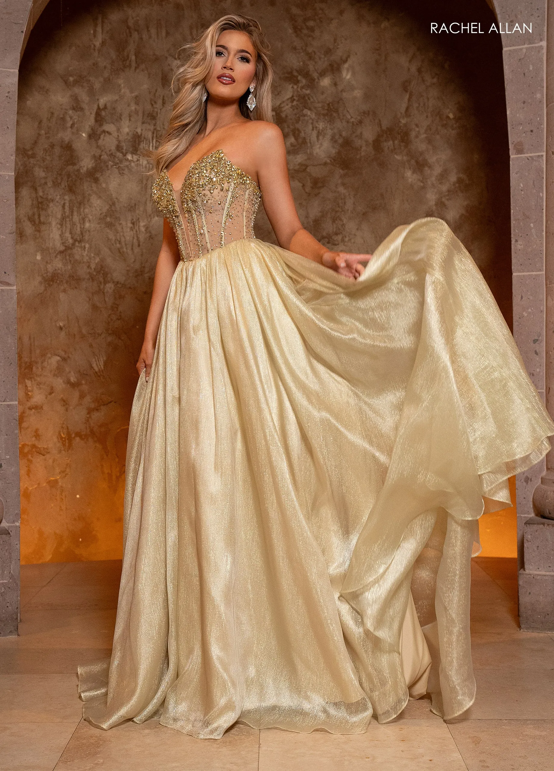 Organza Strapless A-line Gown by Rachel Allan 70812