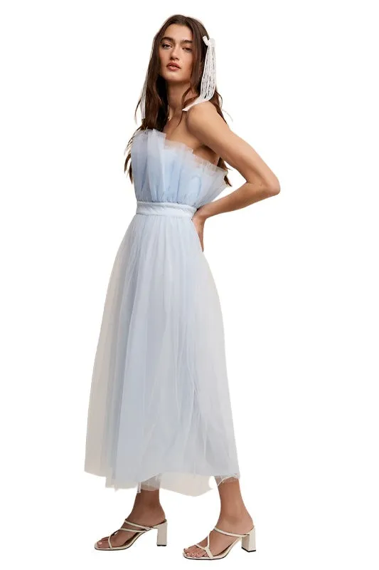 Paper Bag Frill Tulle Maxi Dress