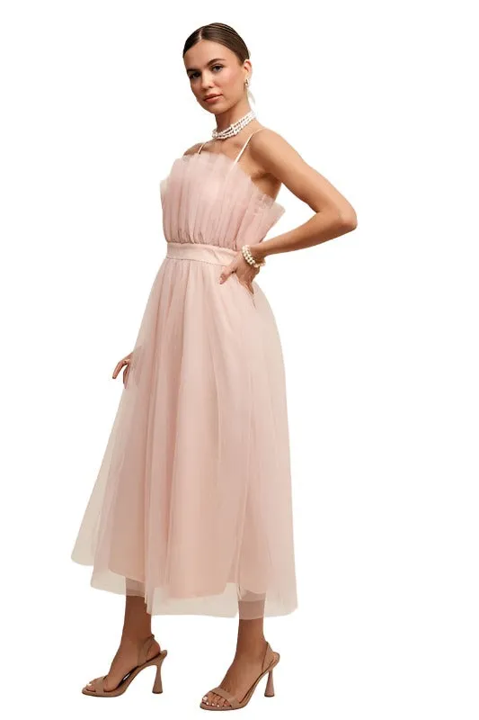 Paper Bag Frill Tulle Maxi Dress