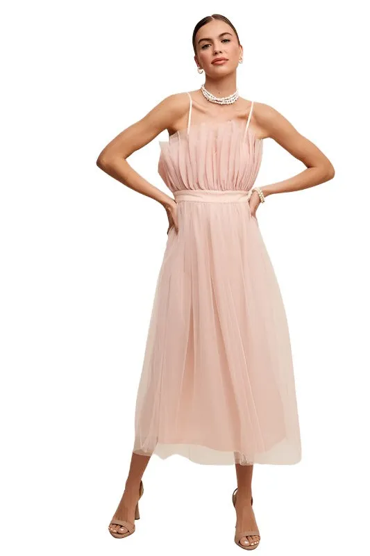 Paper Bag Frill Tulle Maxi Dress