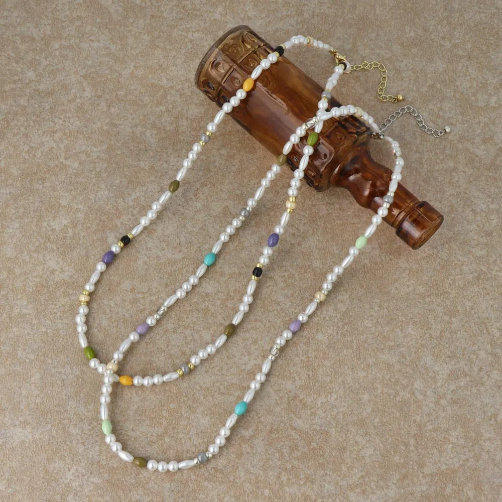 Pearl and Colored Bead Necklace