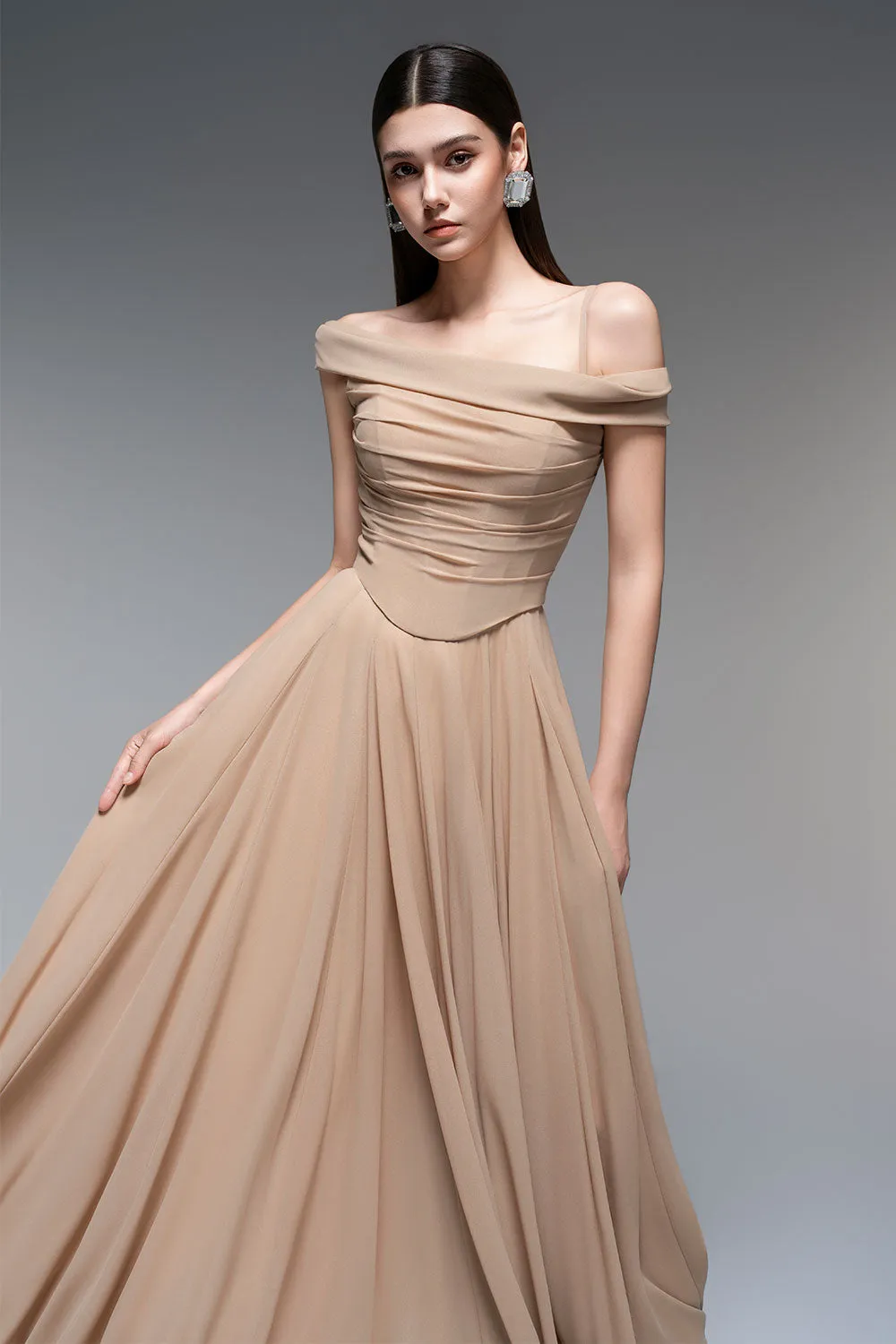 Persephone A-line Draped Chiffon Floor Length Dress