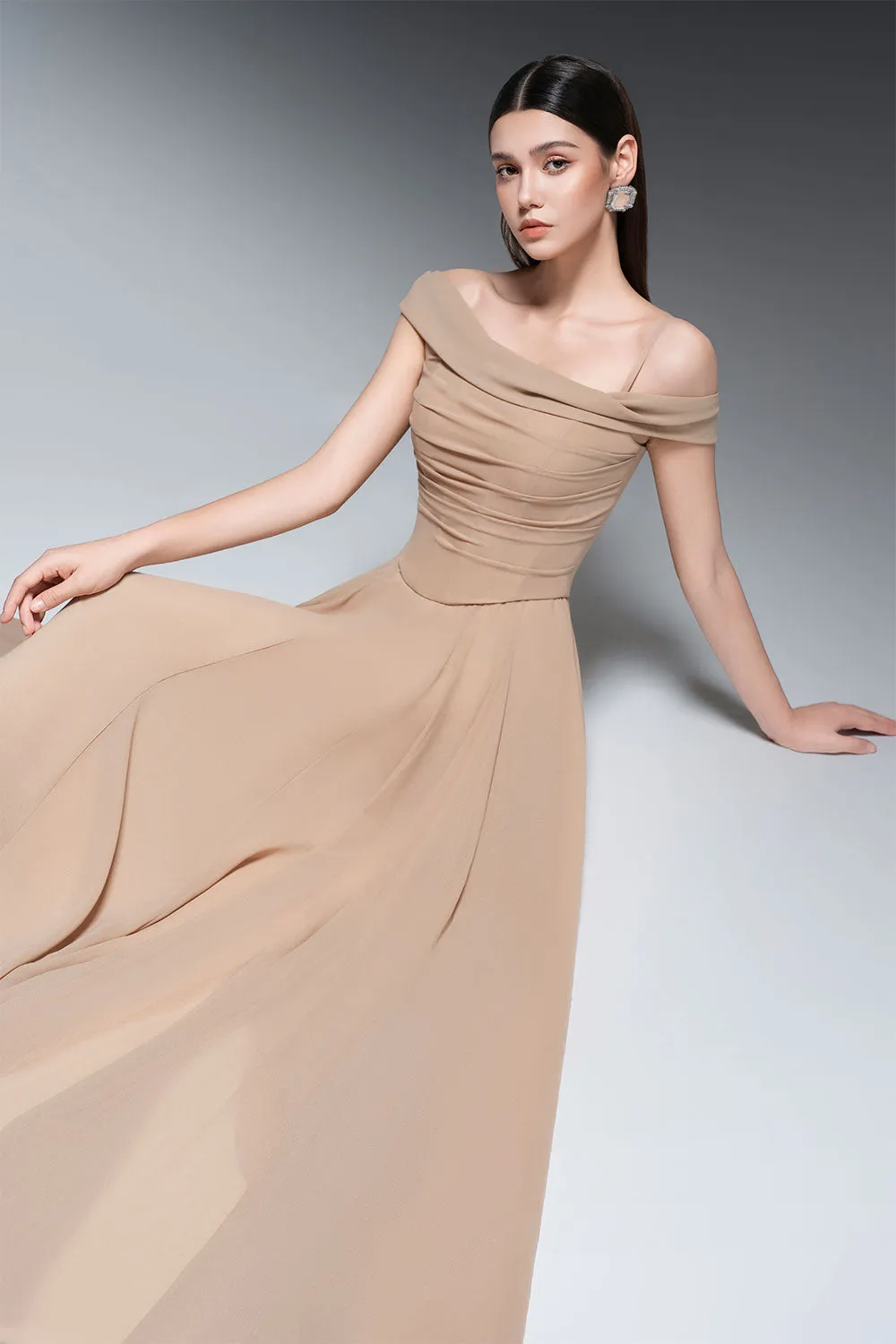 Persephone A-line Draped Chiffon Floor Length Dress