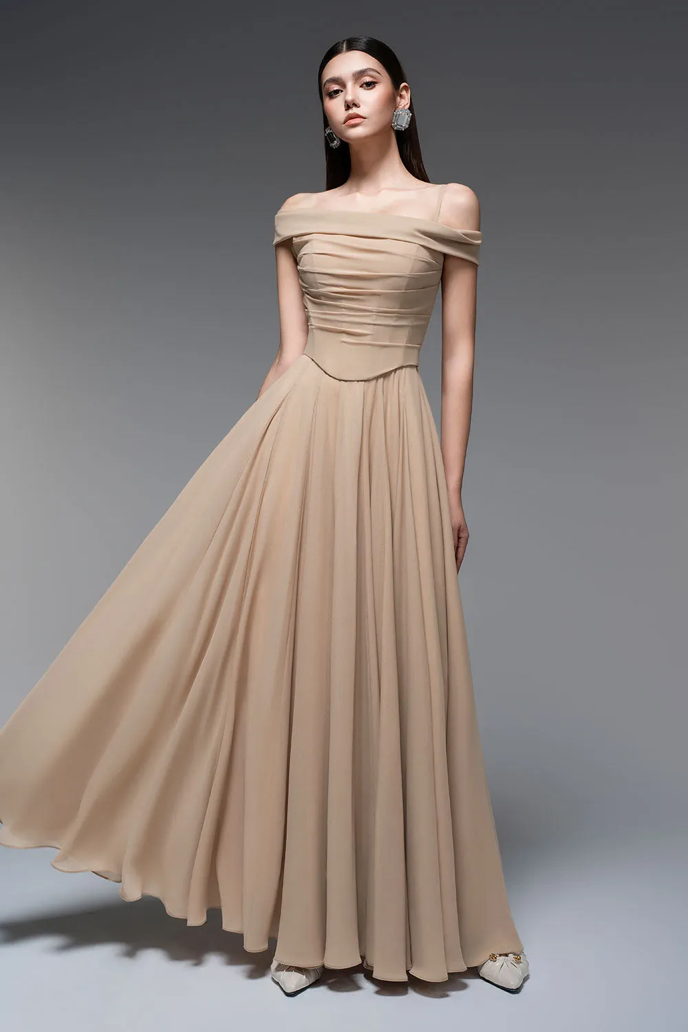 Persephone A-line Draped Chiffon Floor Length Dress