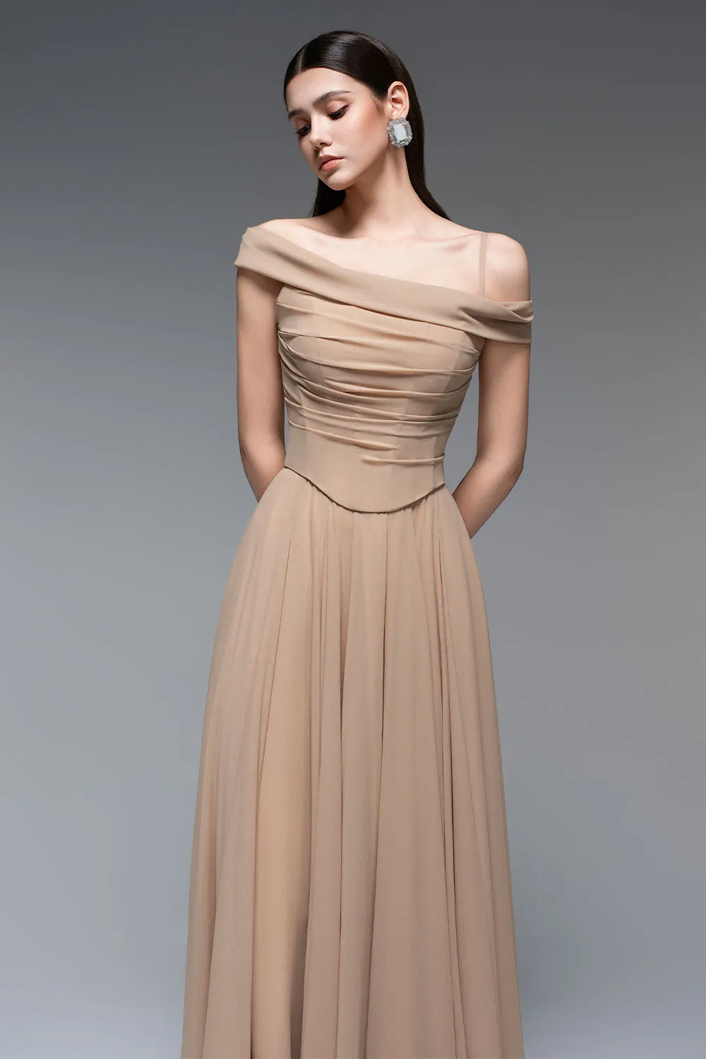 Persephone A-line Draped Chiffon Floor Length Dress