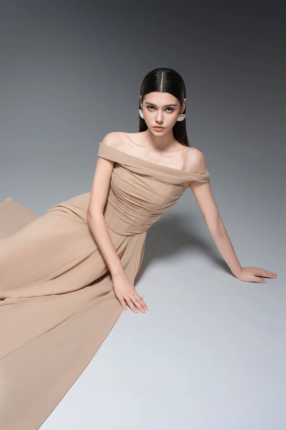 Persephone A-line Draped Chiffon Floor Length Dress
