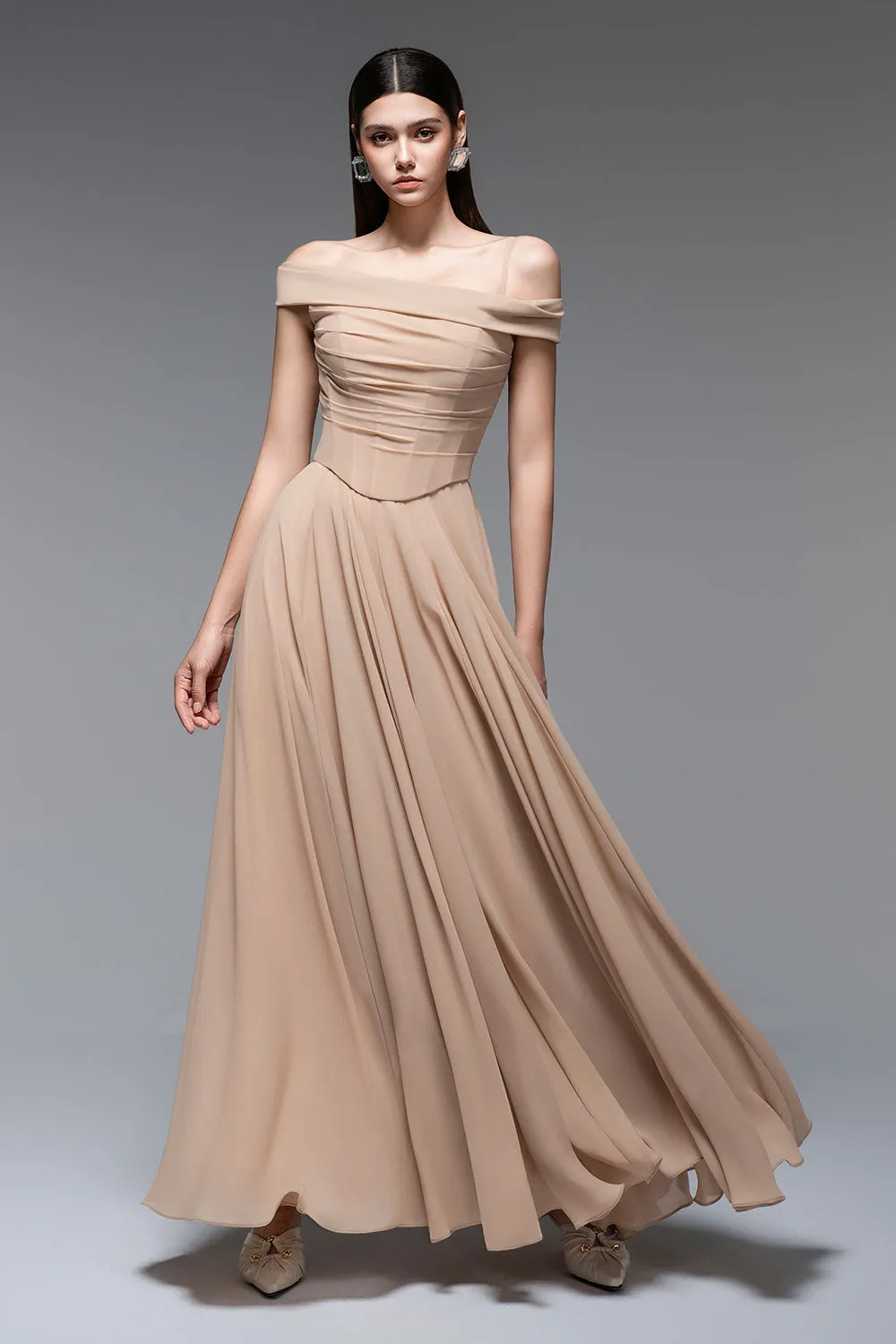 Persephone A-line Draped Chiffon Floor Length Dress
