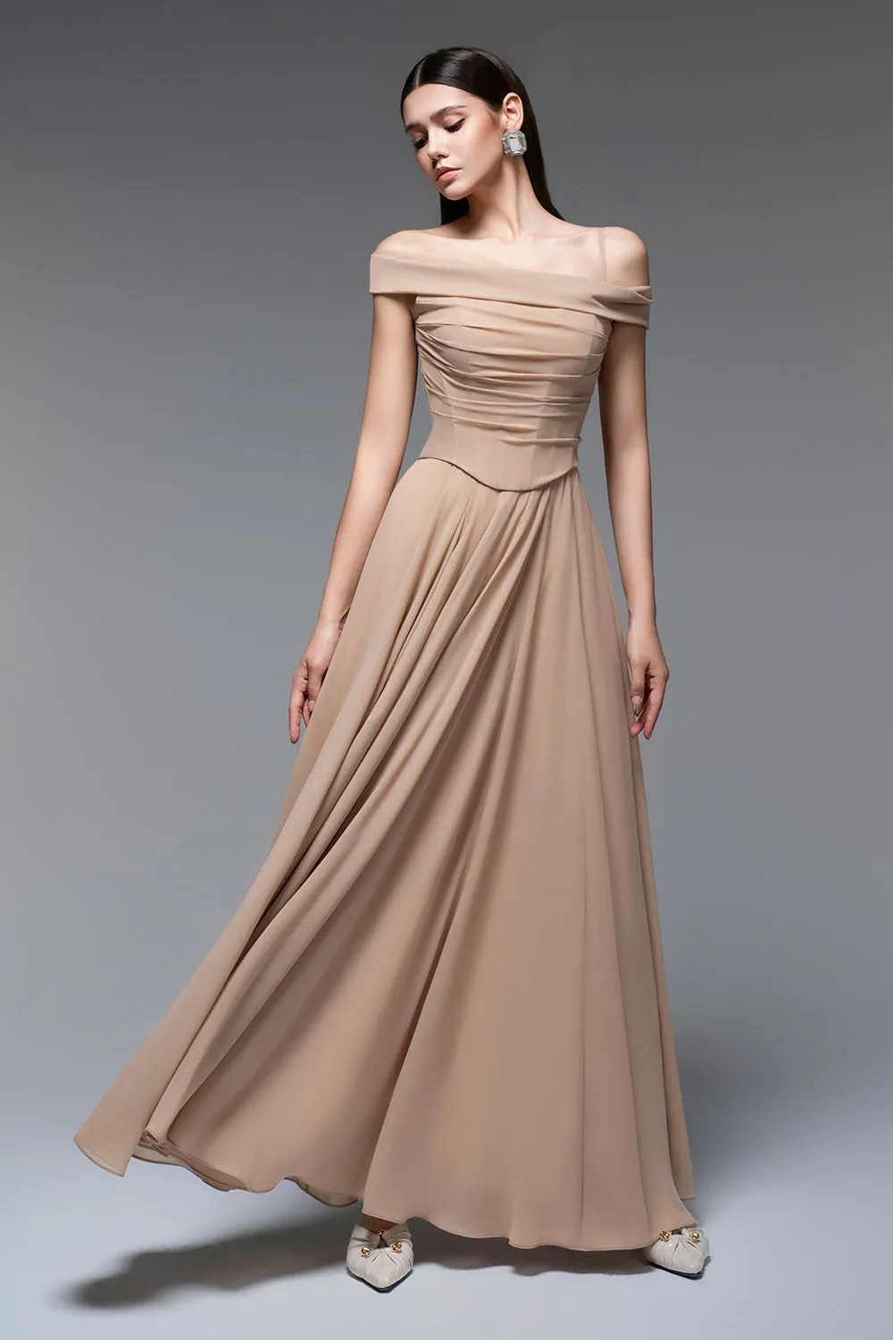 Persephone A-line Draped Chiffon Floor Length Dress