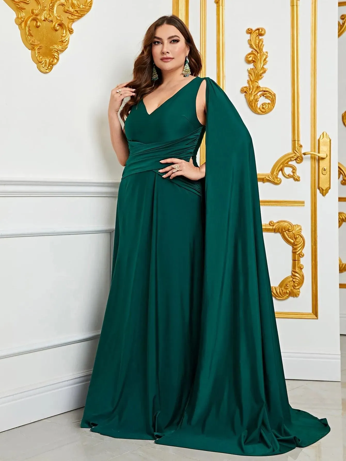 Plus Ruched Draped Side  A Line Dresses