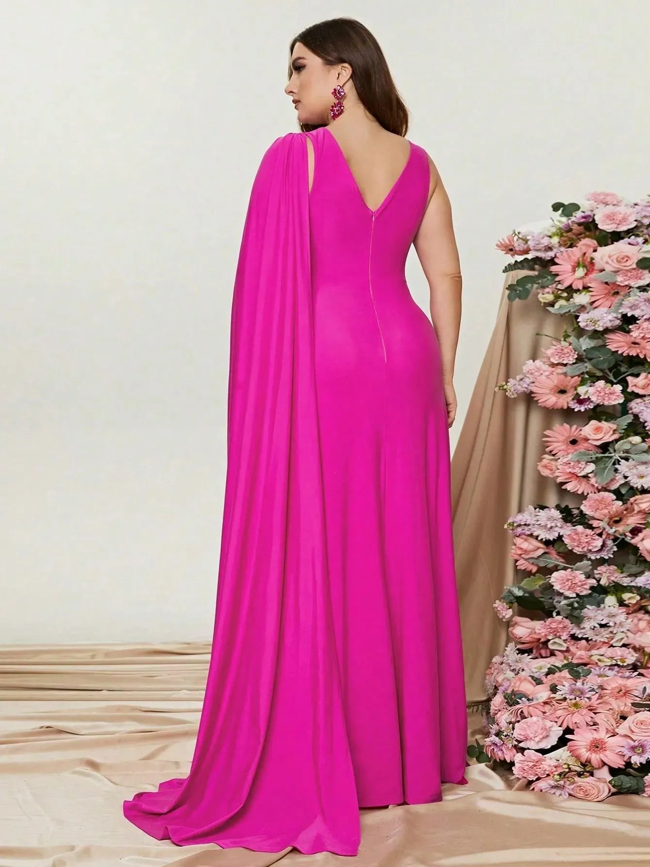 Plus Ruched Draped Side  A Line Dresses