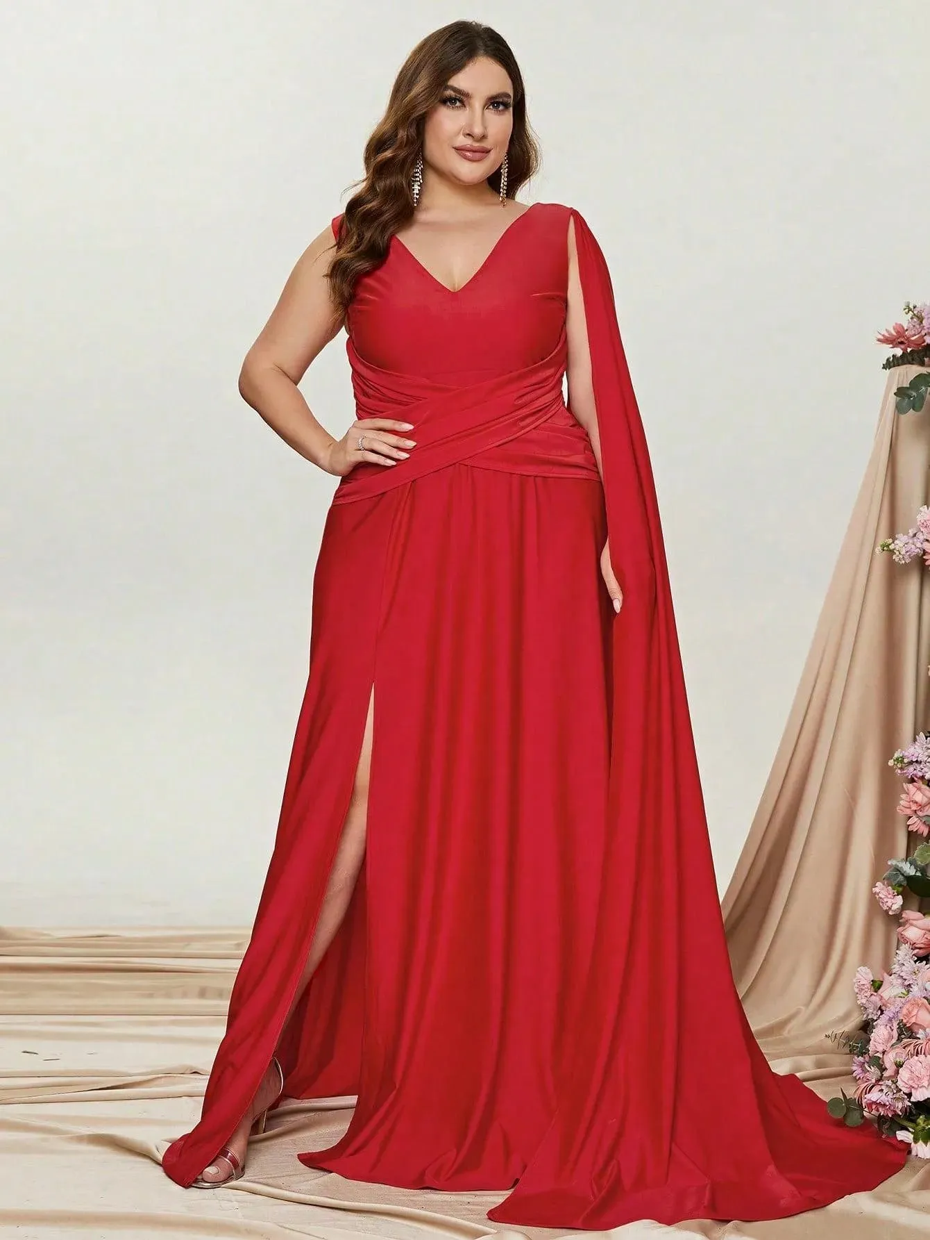 Plus Ruched Draped Side  A Line Dresses