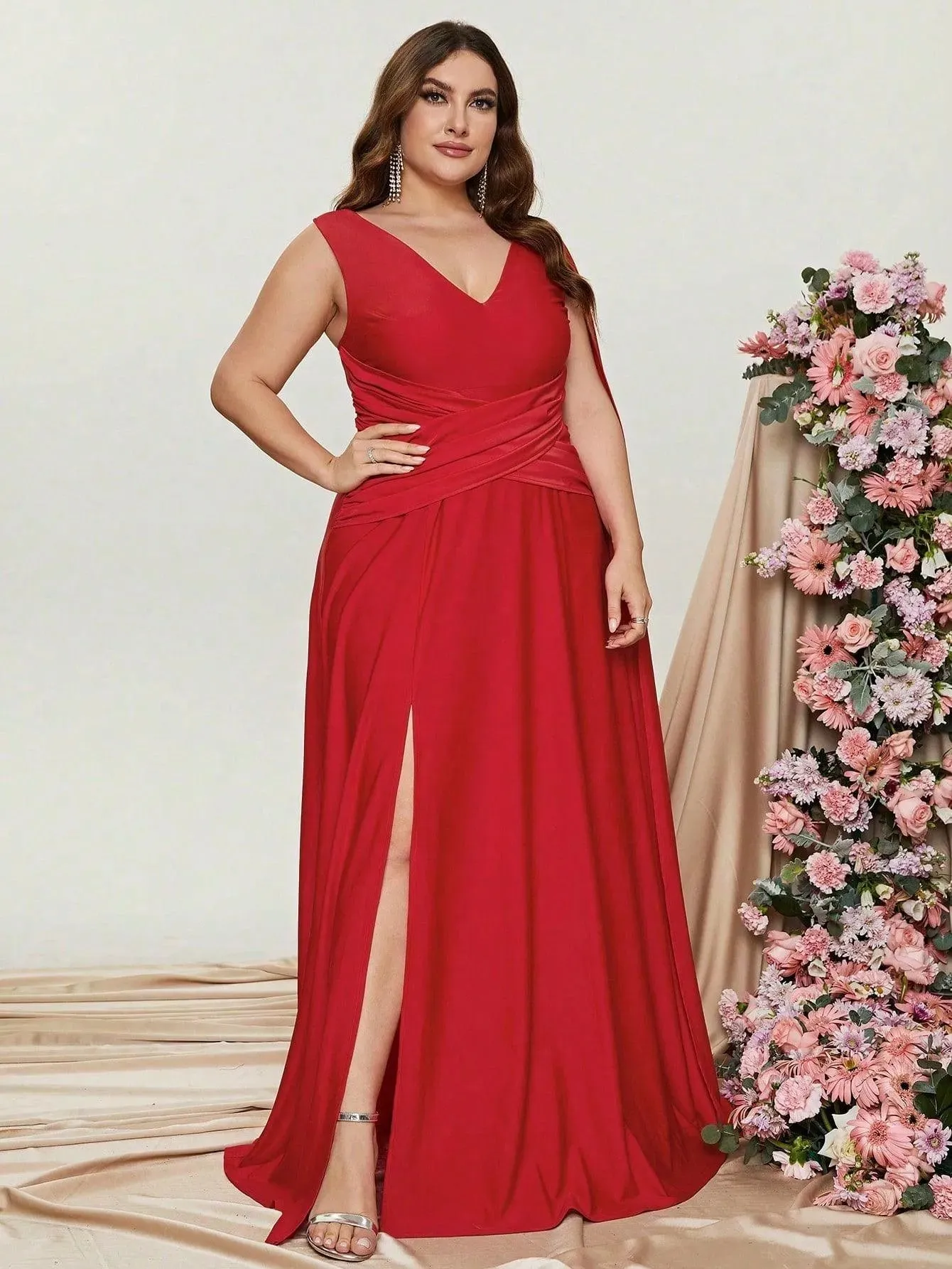 Plus Ruched Draped Side  A Line Dresses