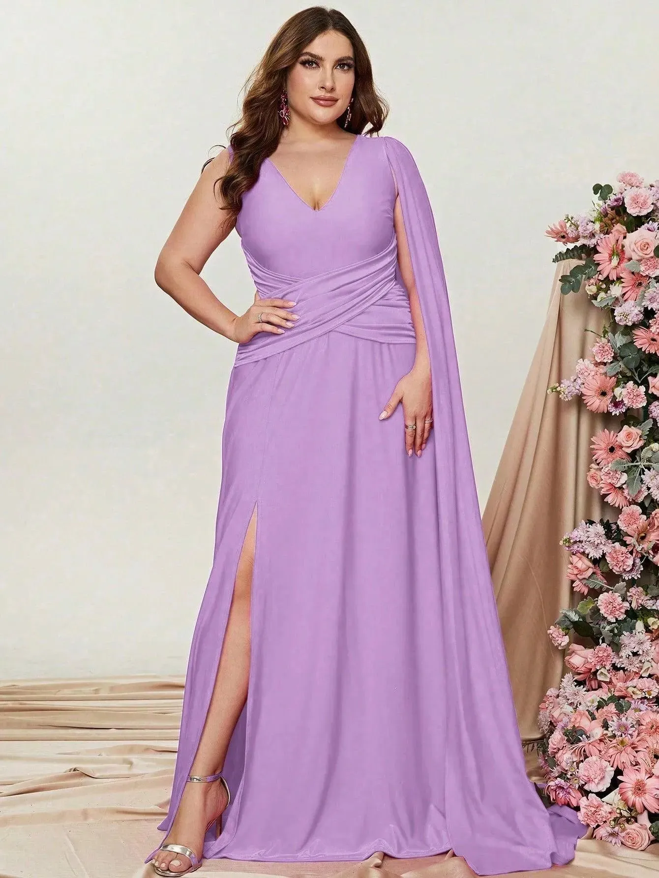 Plus Ruched Draped Side  A Line Dresses