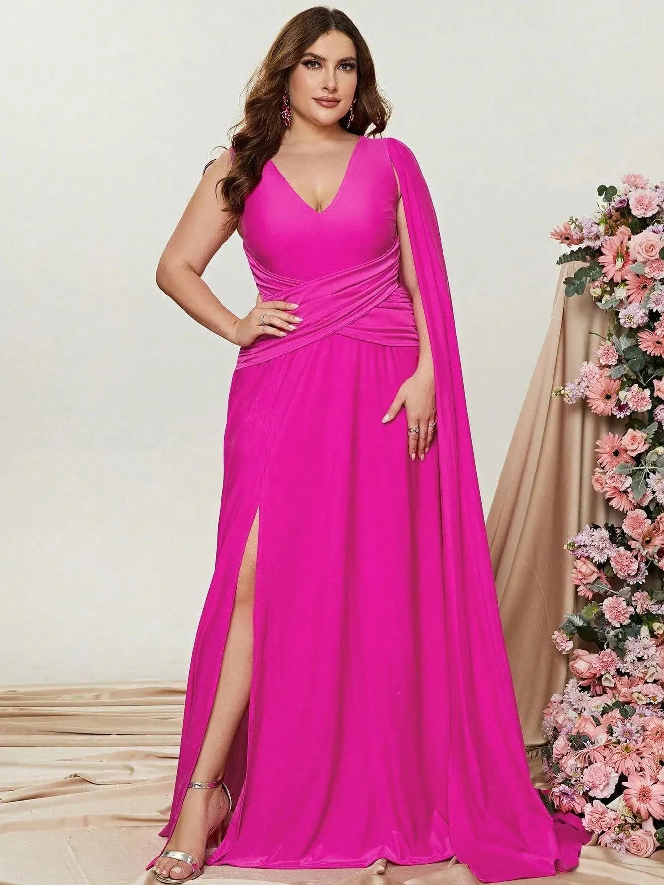 Plus Ruched Draped Side  A Line Dresses