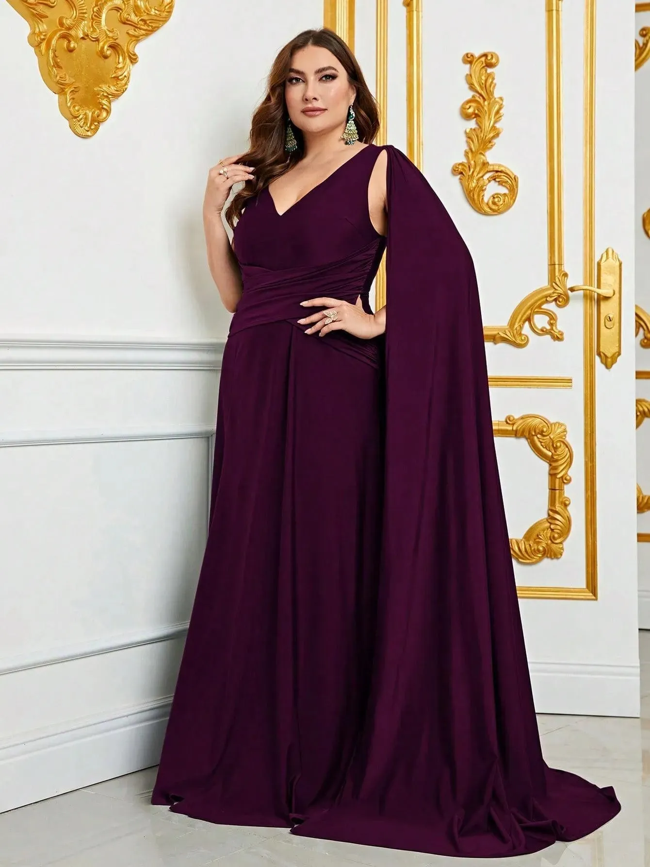 Plus Ruched Draped Side  A Line Dresses