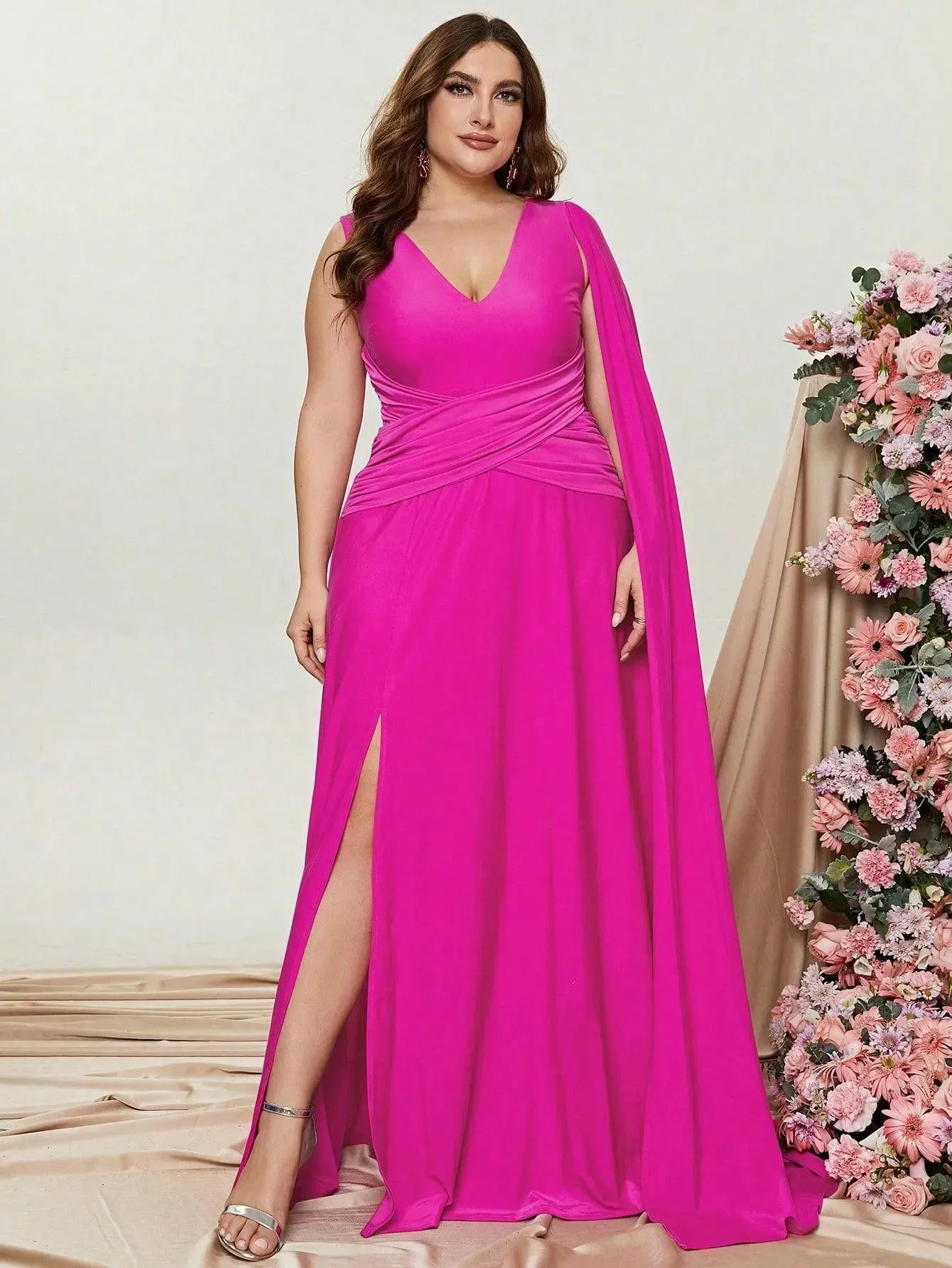 Plus Ruched Draped Side  A Line Dresses