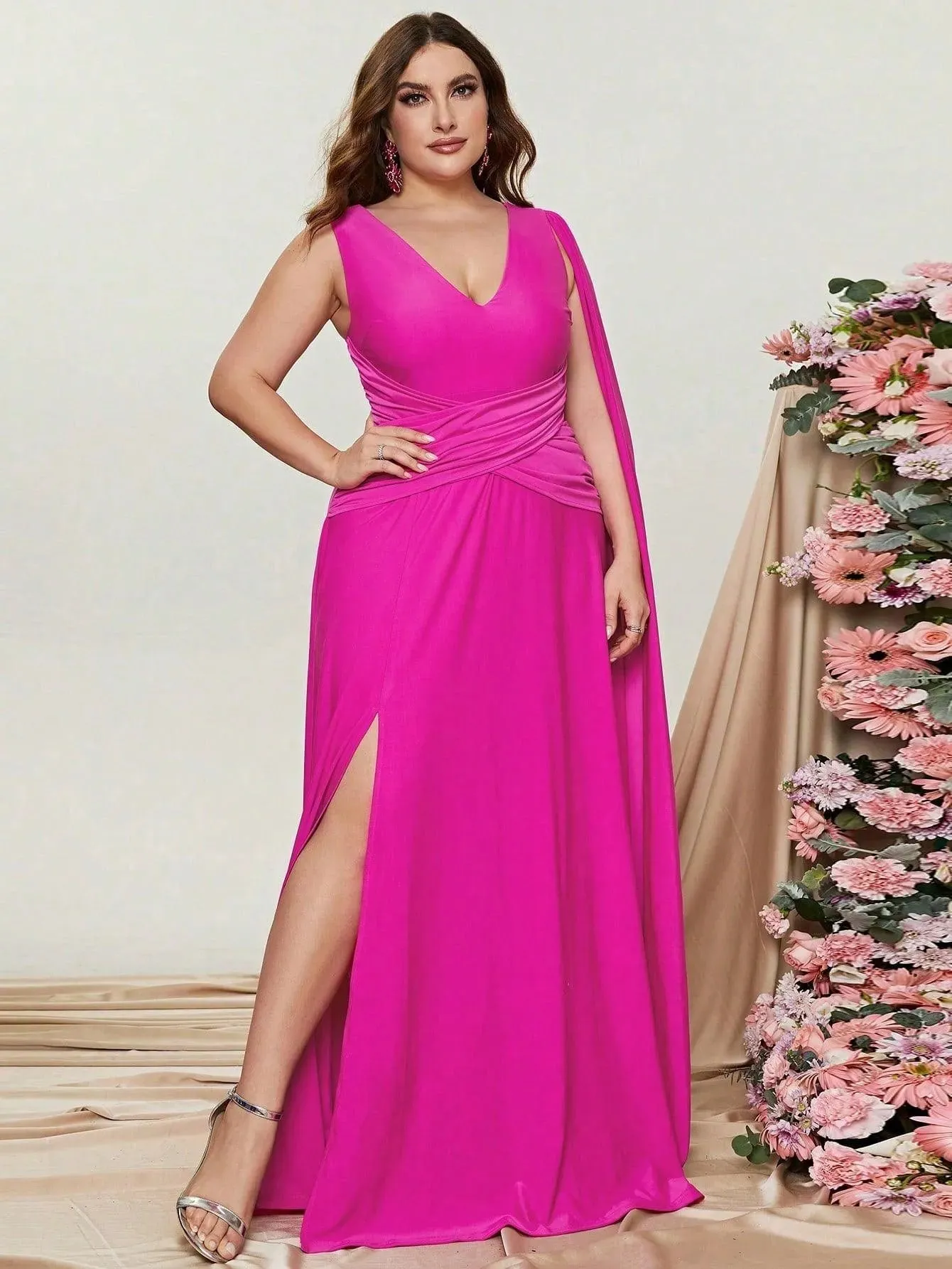 Plus Ruched Draped Side  A Line Dresses